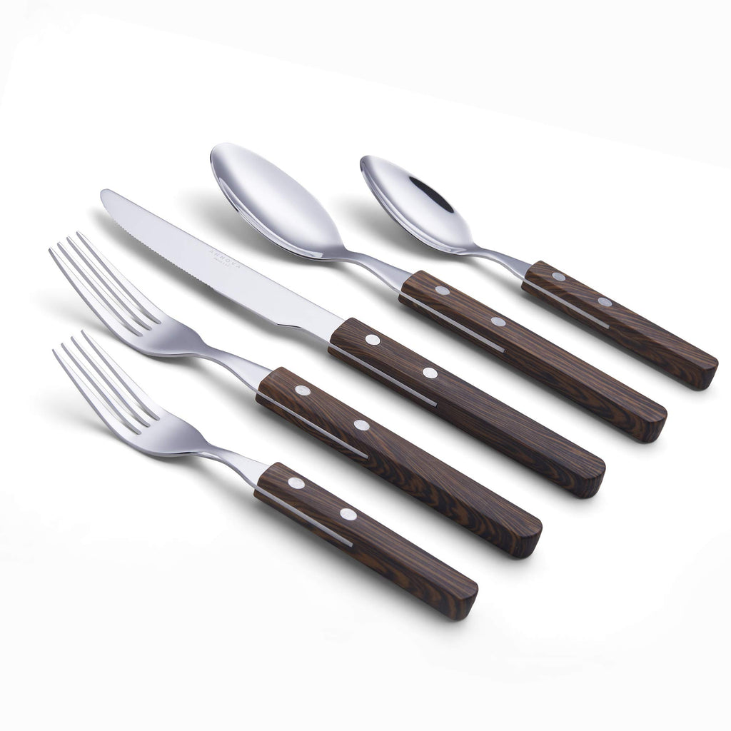 ANNOVA Silverware Set, Retro/Rivet Colorful Stainless Steel Tableware Kitchen Flatware Set Utensils, Includes Dinner Knives, Forks, Spoons, Salad Forks & Dessert Spoons (Brown, 20 Pieces)