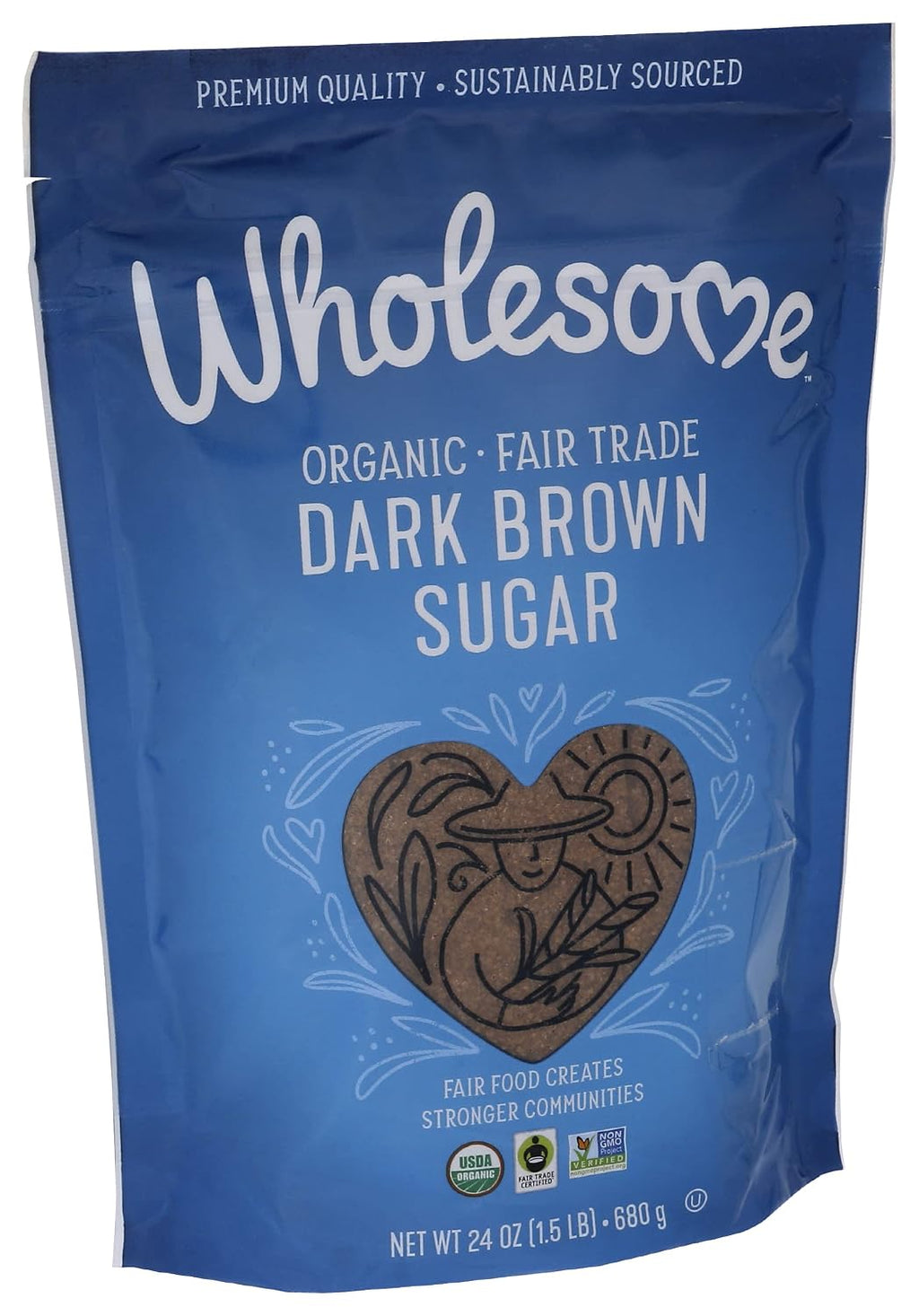 Wholesome Sweeteners 24-Ounce Organic Dark Brown Sugar, Fair Trade, Non GMO, Gluten Free & Vegan, Sugar for Baking and Glazing, 1 Pack