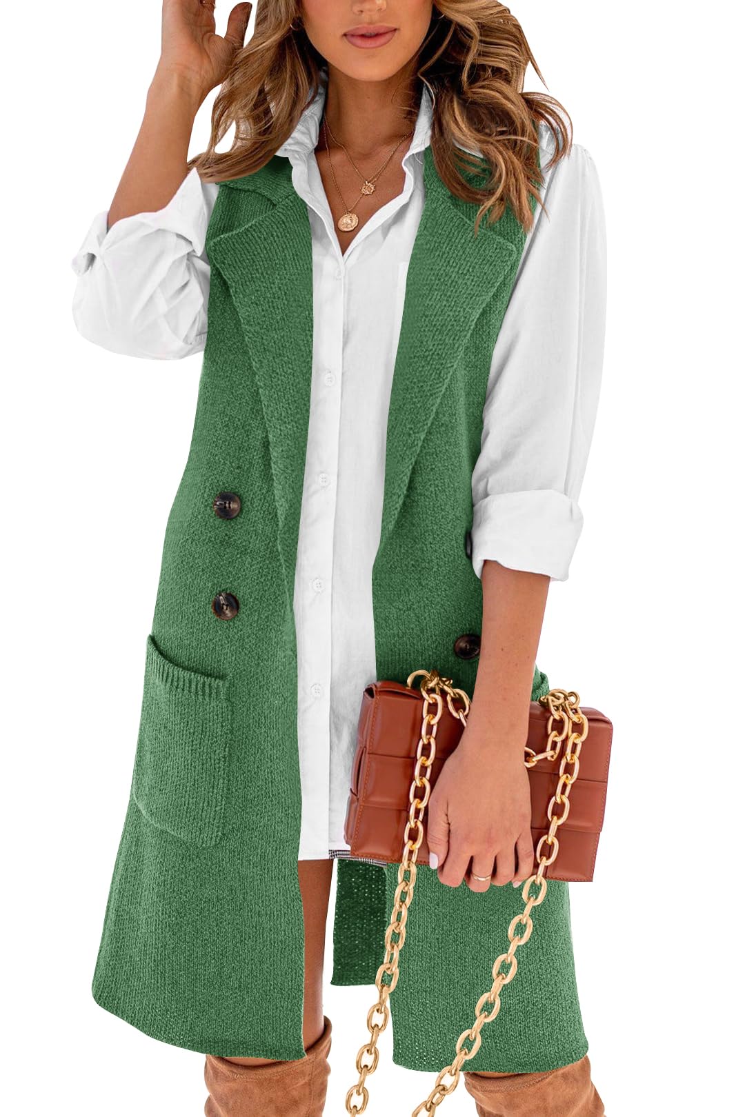 Danedvi Women Open Front Lapel Collar Cardigan Vest Button Down Long Sweaters Cardigan Solid Outerwear Coats