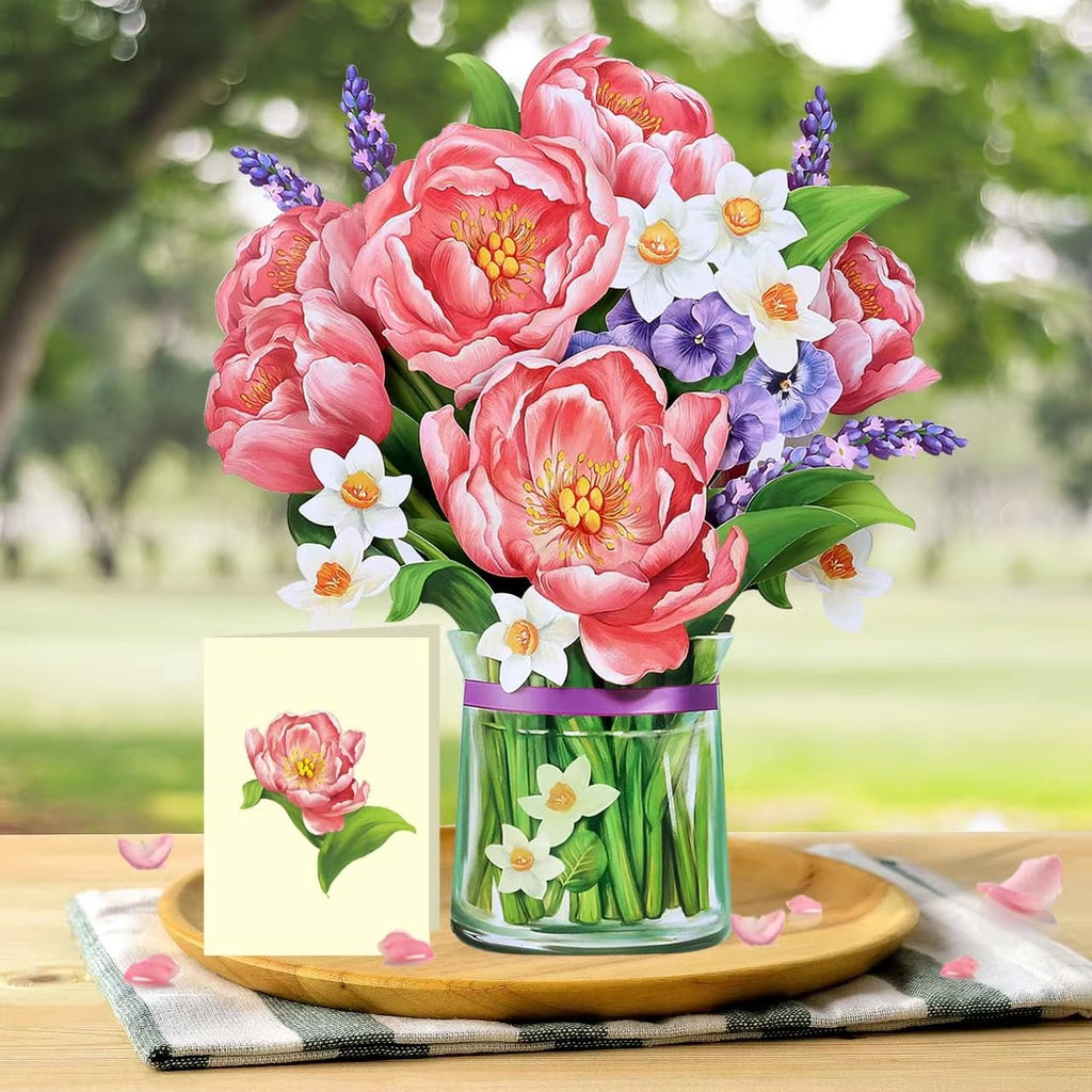 Airpark 3D Pop Up Paper Flowers Bouquet Card 12’‘ with Note & Envelope, Birthday Gifts, Get Well, Thank You, Greeting Cards for Women Mom Wife Friends, Daisies and Butterflies