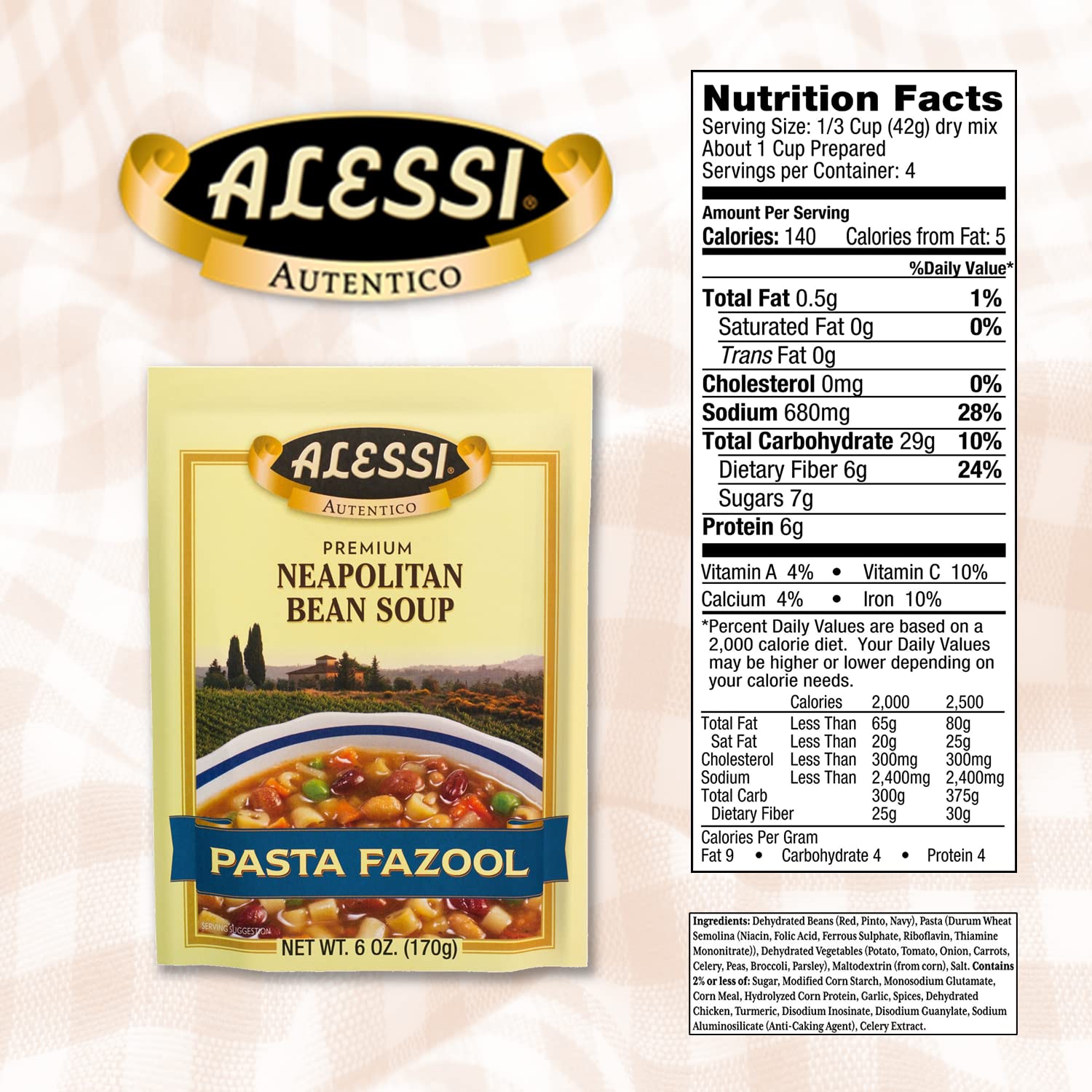 Alessi Autentico Premium Soups, Traditional Flavors, 6oz (Chicken Noodle, Pack of 6)
