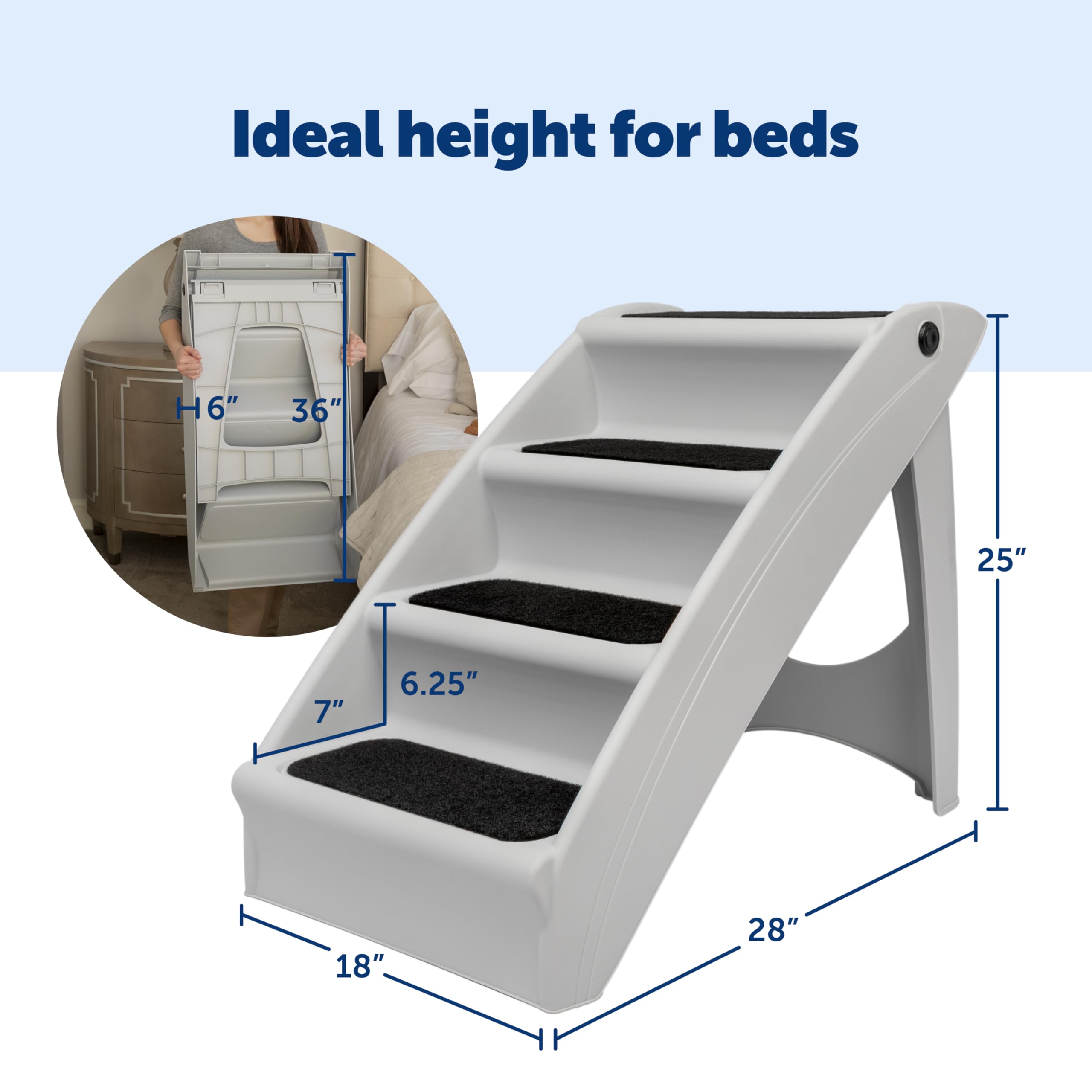 PetSafe CozyUp Folding Dog Stairs, Portable Indoor/Outdoor Pet Steps for Bed, Couch & Car, Grey, 20 Inch