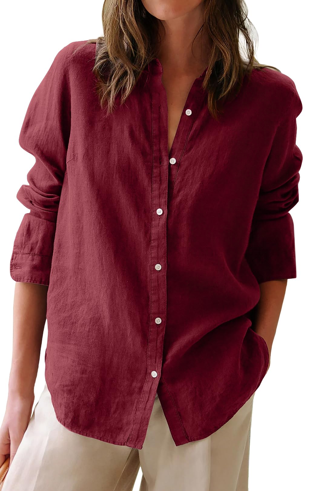 Button Down Shirts for Women Cotton Oxford Shirts Long Sleeve Dress Shirts Collared Blouses Work Casual Solid Tunic Tops