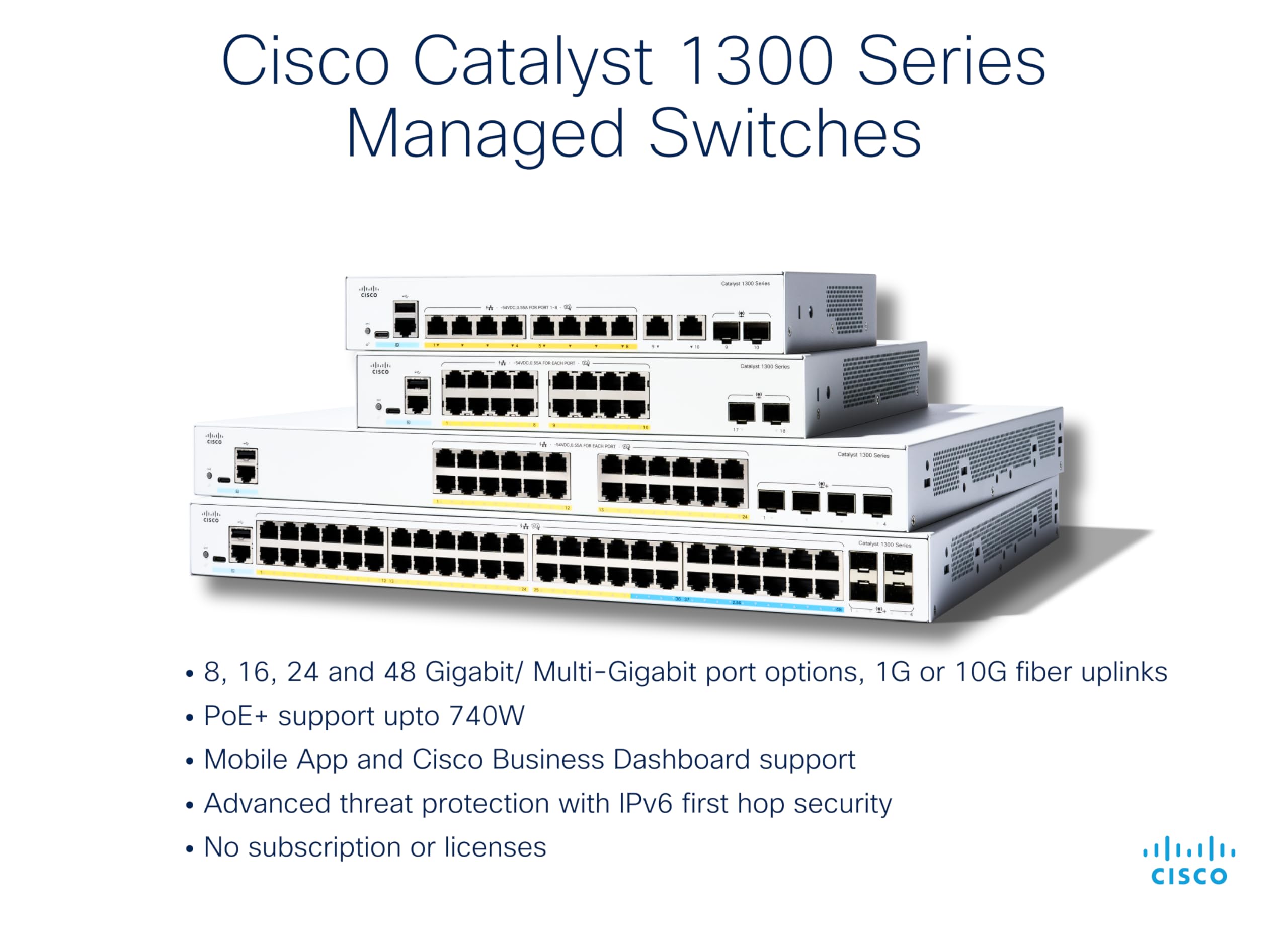 Cisco Catalyst 1300-16XTS Managed Switch, 8 Port 10G Copper, 8x10GE SFP+, Limited Lifetime Protection (C1300-16XTS)