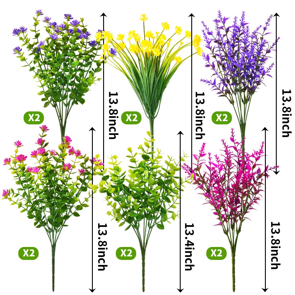 12 Bundles Outdoor Artificial Fake Flowers UV Resistant No Fade Boxwood Faux Plastic Shrubs Plants for Garden Patio Porch Window Box Home Wedding Farmhouse Hanging Décor