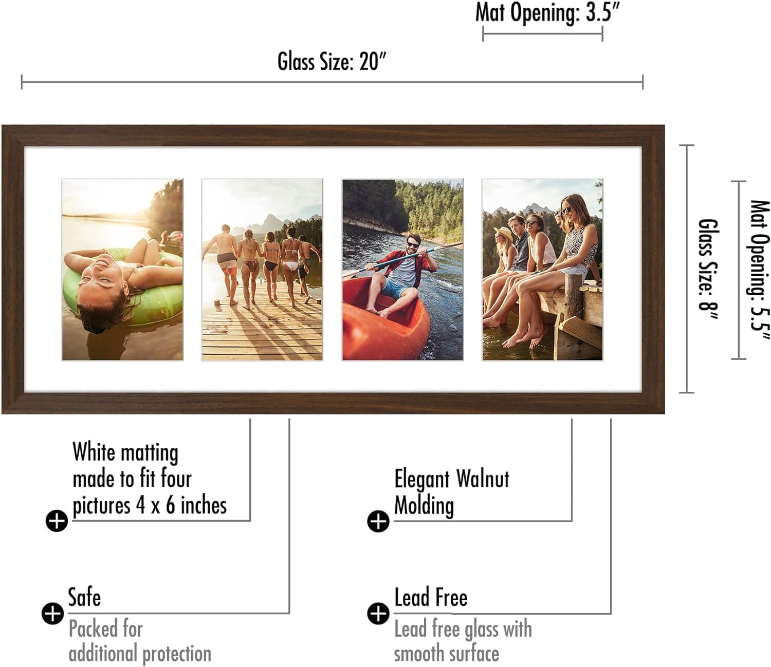 Americanflat 4x6 Double Picture Frame with Shatter-Resistant Glass - Fits Two 4x6 Photos or use as One 6x14 Frame - Signature Collection - Collage Frames for Tabletop and Wall Display - Black