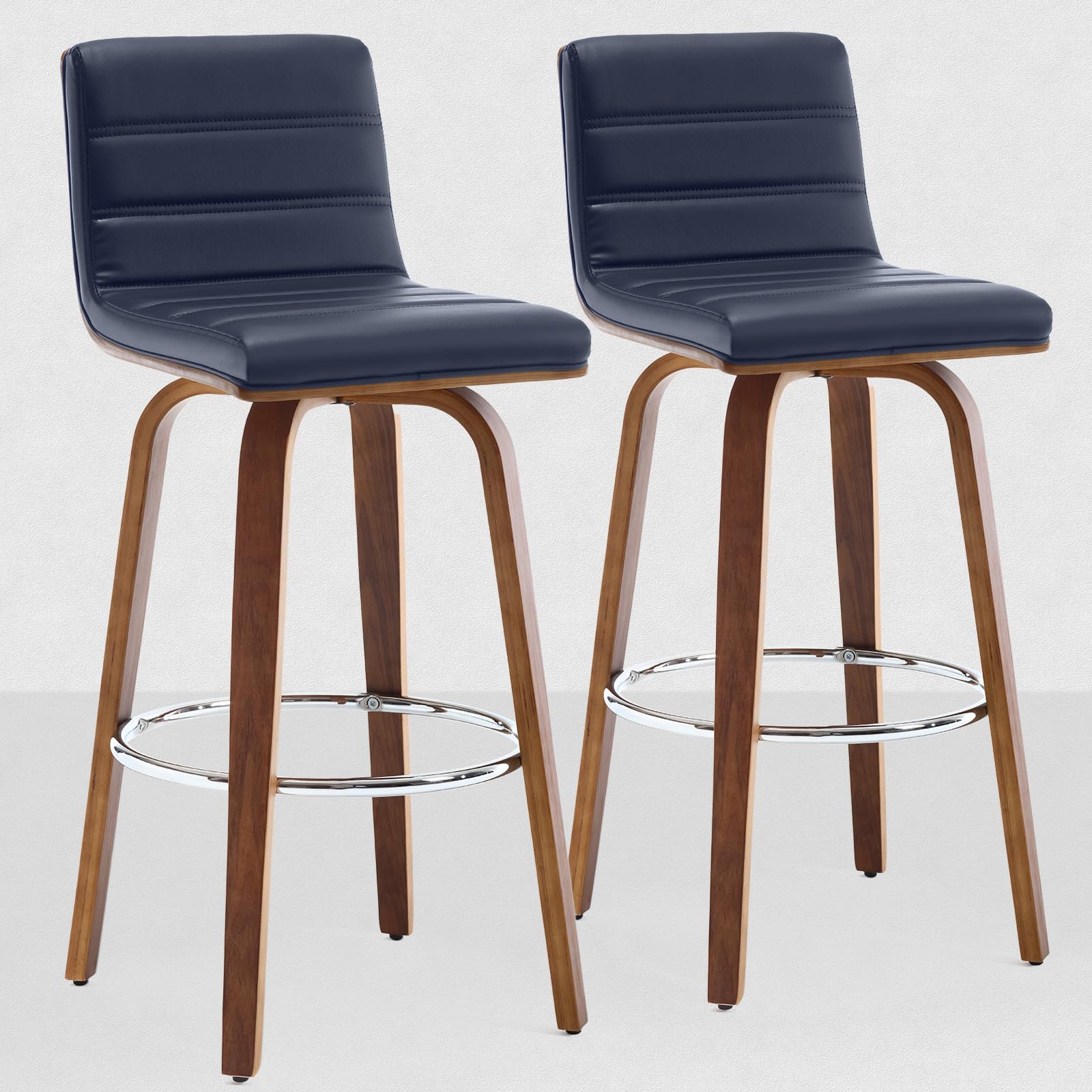 Bar Stools 29 Inch Bar Height, Swivel Bar Stools with Backs Upholstered PU Leather Barstool, L Shape Back and Padded Seat, Mid-Century Modern Bar Stool Pub Chairs for Kitchen Counter Island, Black