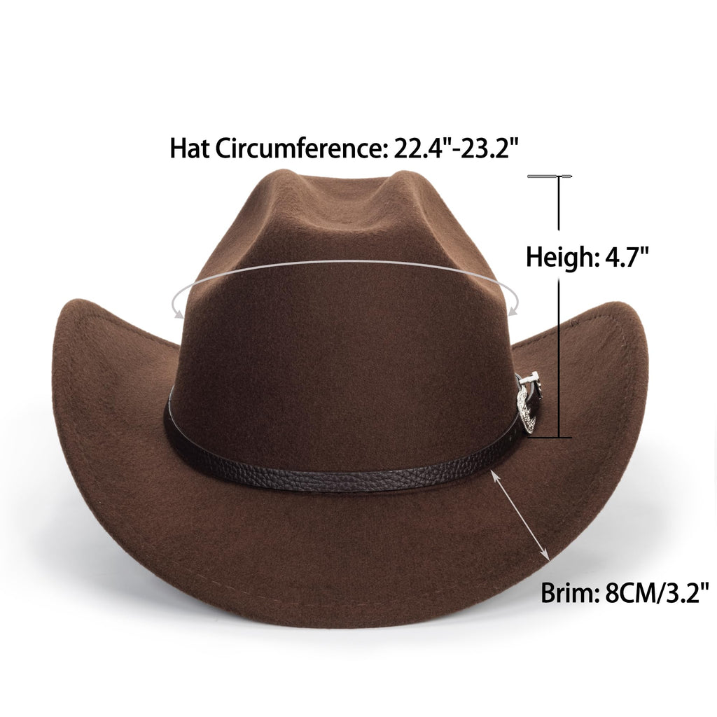 Eohak Womens Western Cowboy Hats Studded Pinched Western Cowgirl Hats Wide Brim Fedoras Hat with Belt Buckle (Size:Medium)