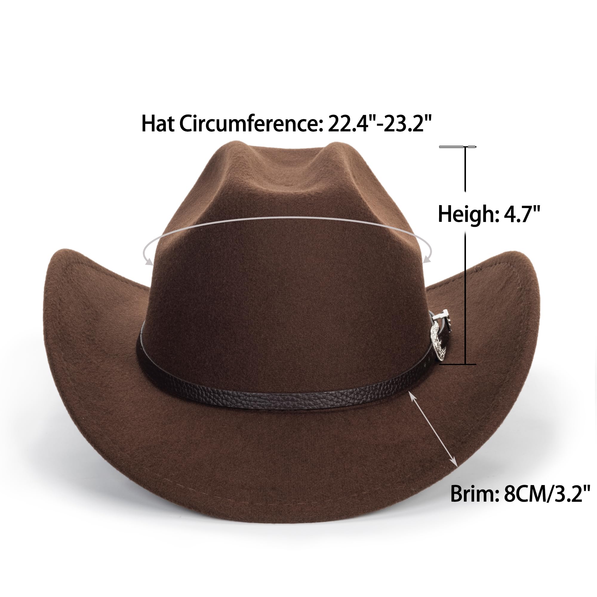Eohak Womens Western Cowboy Hats Studded Pinched Western Cowgirl Hats Wide Brim Fedoras Hat with Belt Buckle (Size:Medium)