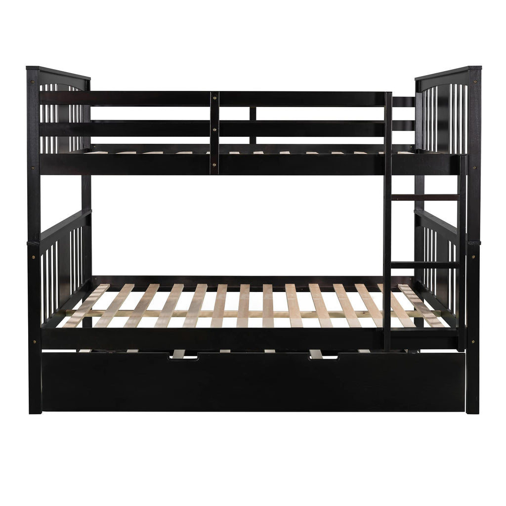 Merax Full Over Full Bunk Bed Convertible to Two Separate Beds, Solid Pine Wood Frame with Safety Guardrail & Headboard, Sturdy Durable Design, for Teens, Espresso