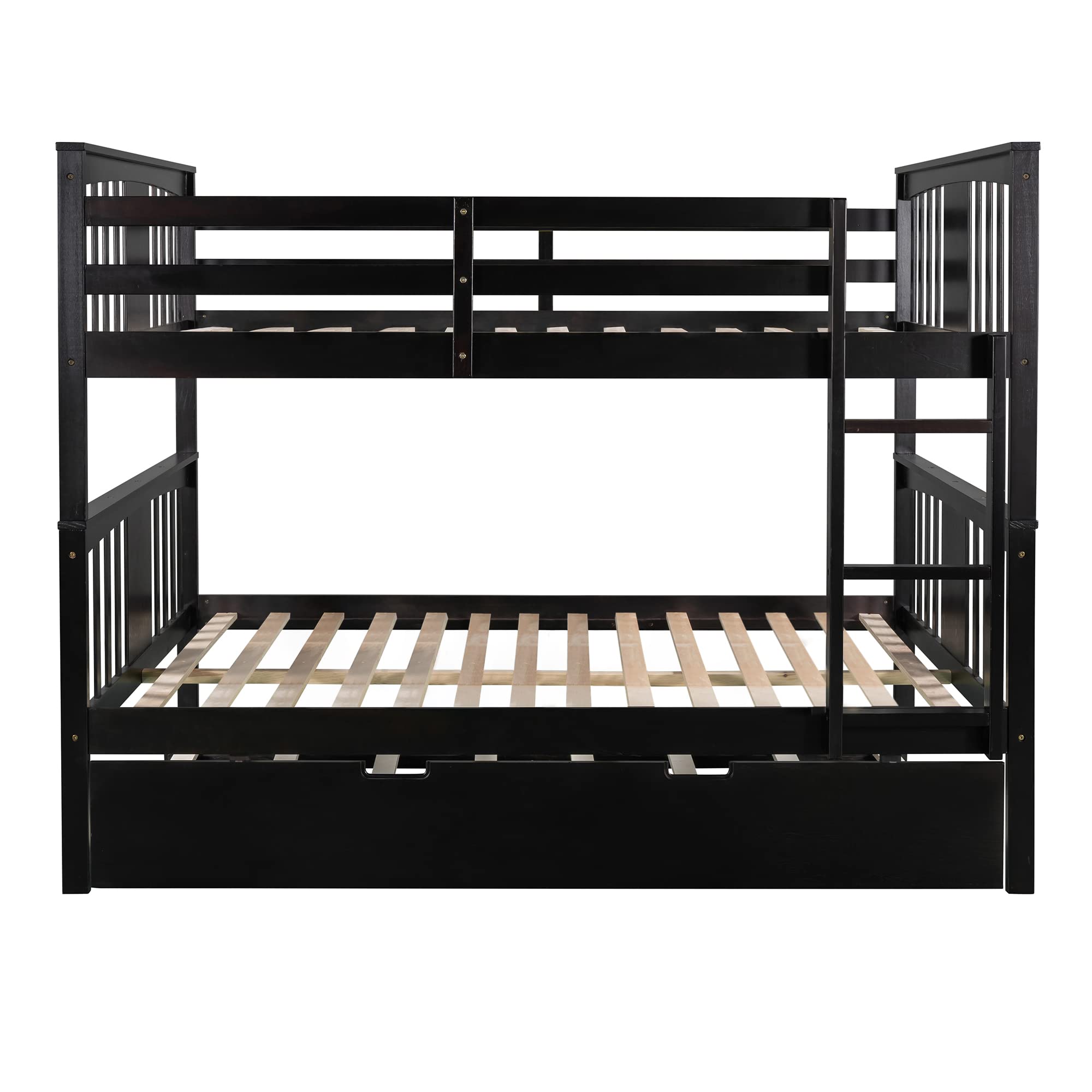 Merax Full Over Full Bunk Bed Convertible to Two Separate Beds, Solid Pine Wood Frame with Safety Guardrail & Headboard, Sturdy Durable Design, for Teens, Espresso