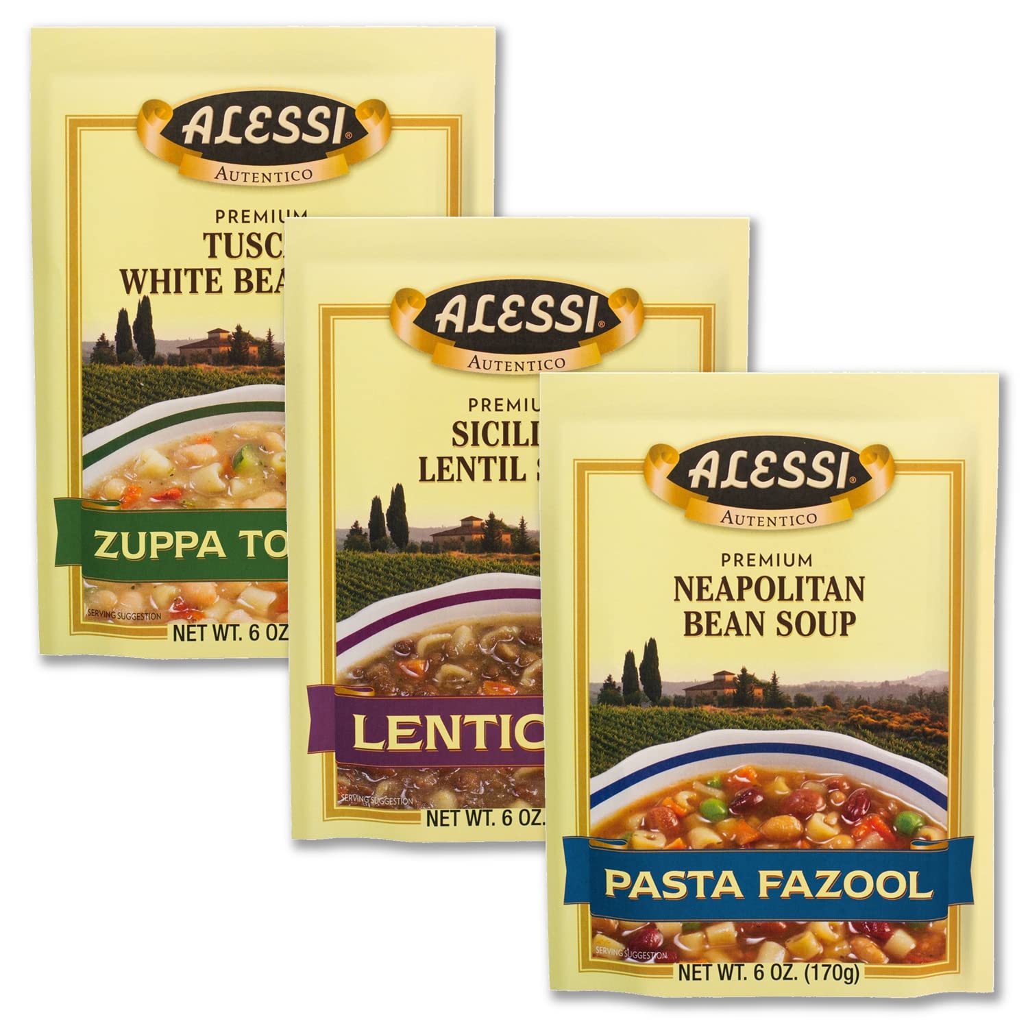 Alessi Autentico Premium Soups, Traditional Flavors, 6oz (Chicken Noodle, Pack of 6)