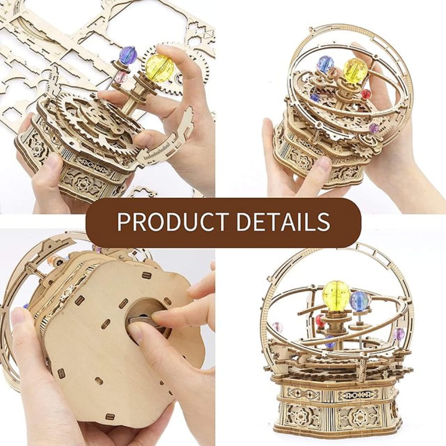 ROKR 3D Wooden Puzzles for Adults Mechanical Music Box-Starry Night, DIY Rotating Music Box Model Building Kits for Teens, DIY Crafts/Hobbies/Gifts Desk Decor for Boys Ages 14+ (Starry Night)