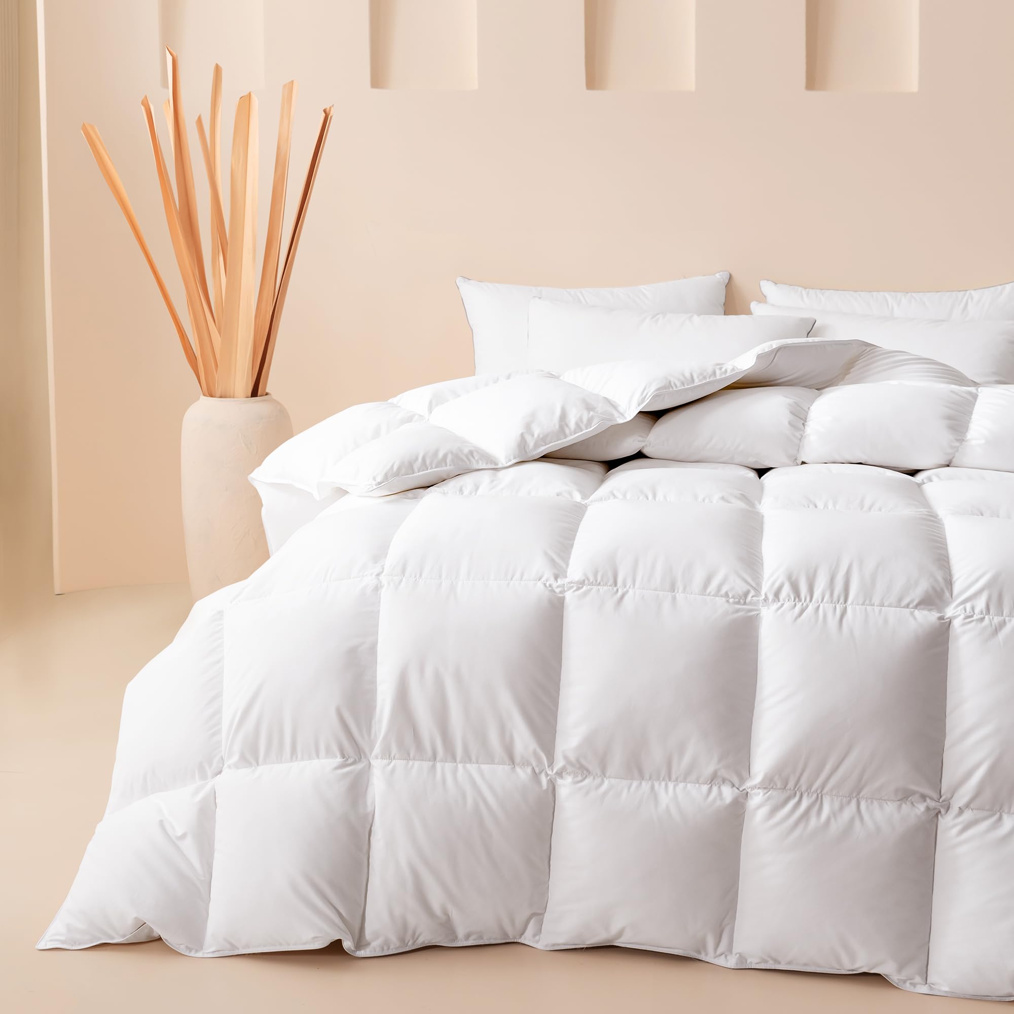 Cosybay Queen Size Feather Down Fiber Comforter Ultra Fluffy Duvet Insert, All Season Cotton Cover Luxury Hotel Bed Comforter with Corner Tabs, Blue, 90x90 Inch