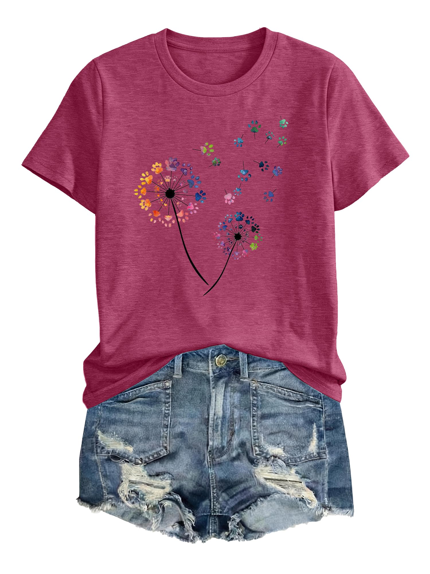Anbech Womens Dandelion Graphic T-Shirts Teen Girls Cute Sunflower Print Casual Tee Tops