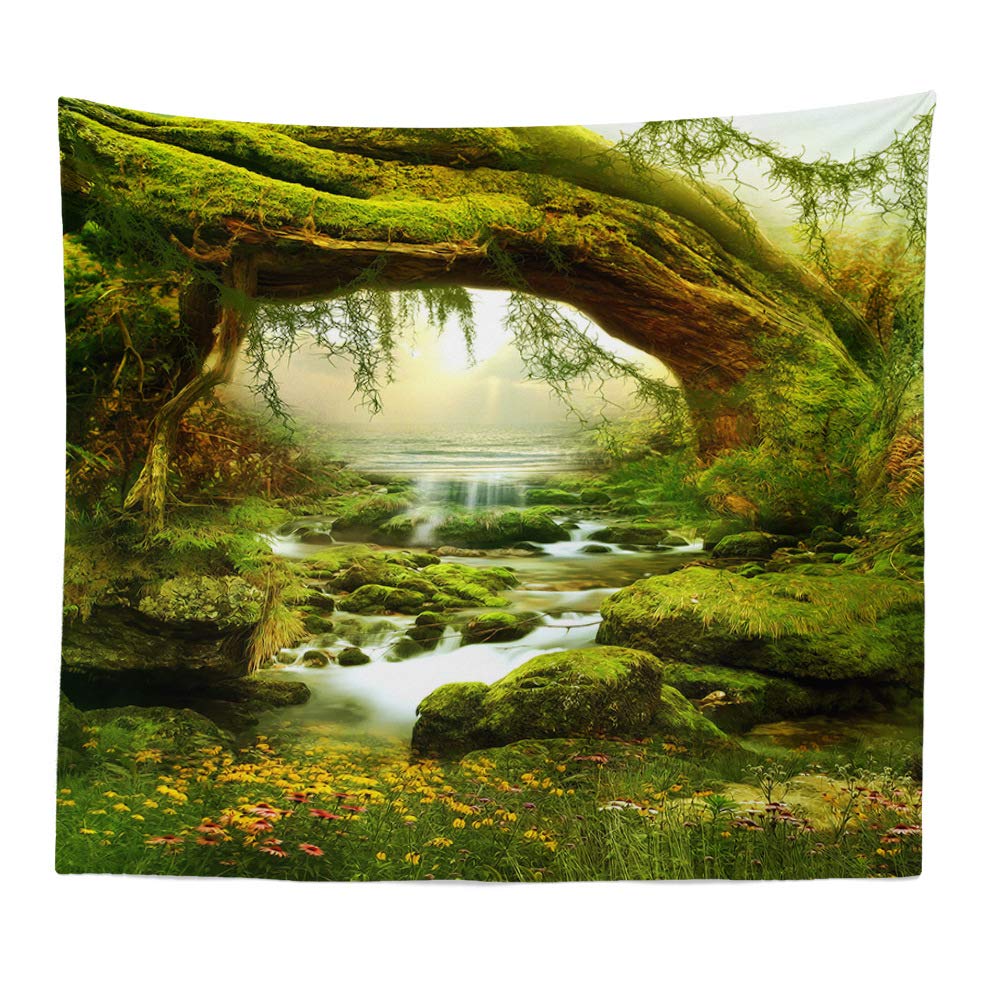 Llamazing Forest Landscape Home Decor - Living Room & Bedroom Magic Tapestry (Sunlight&Creek, 60''L51''W)