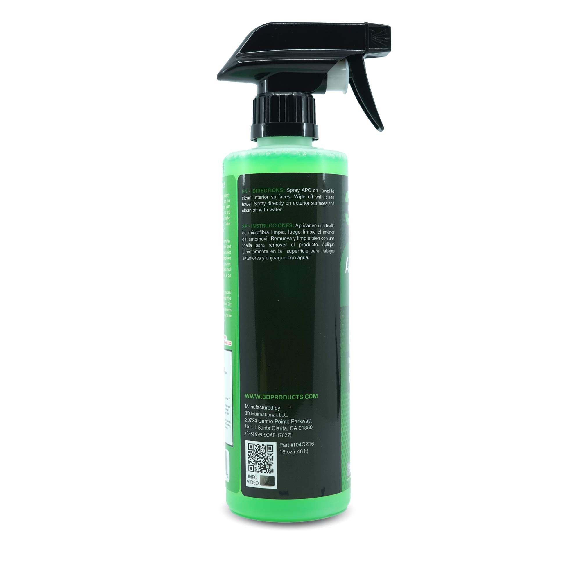 3D All Purpose Cleaner – High-Performance Interior & Exterior Car Cleaner for Vinyl, Leather, Plastic, Fabric, Carpet & More - 16 oz