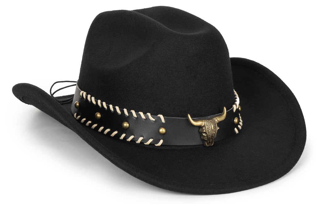 Vintage Western Cowboy Hat for Men Women - Wide Brim Cowgirl Fedora Hats with Braided Rope Band M