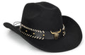 Vintage Western Cowboy Hat for Men Women - Wide Brim Cowgirl Fedora Hats with Braided Rope Band M
