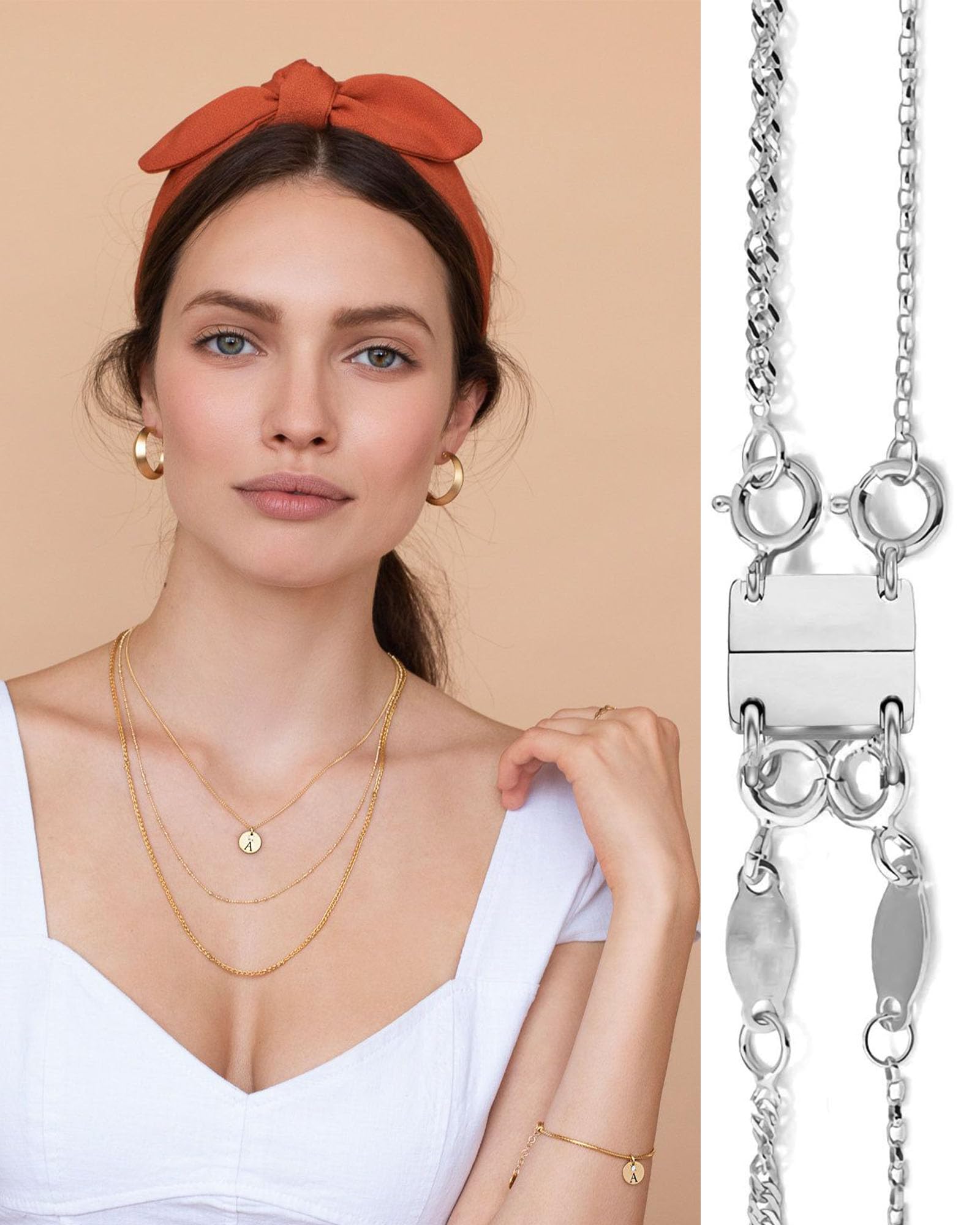 Layering Magnetic Necklace Clasp,18 K Gold and Silver Separator for Stackable Necklaces