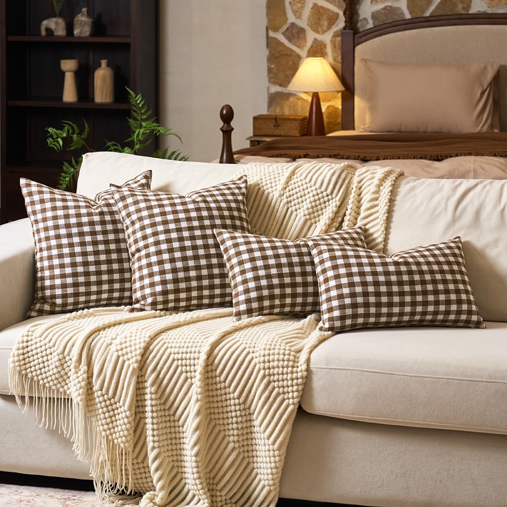 CARRIE HOME Black and White Buffalo Plaid Outdoor Pillow Covers 16x16 Set of 2, 16 x 16 Modern Farmhouse Decor Couch Pillows, Black White Winter Christmas Holiday Plaid Pillows (No Pillow Inserts)