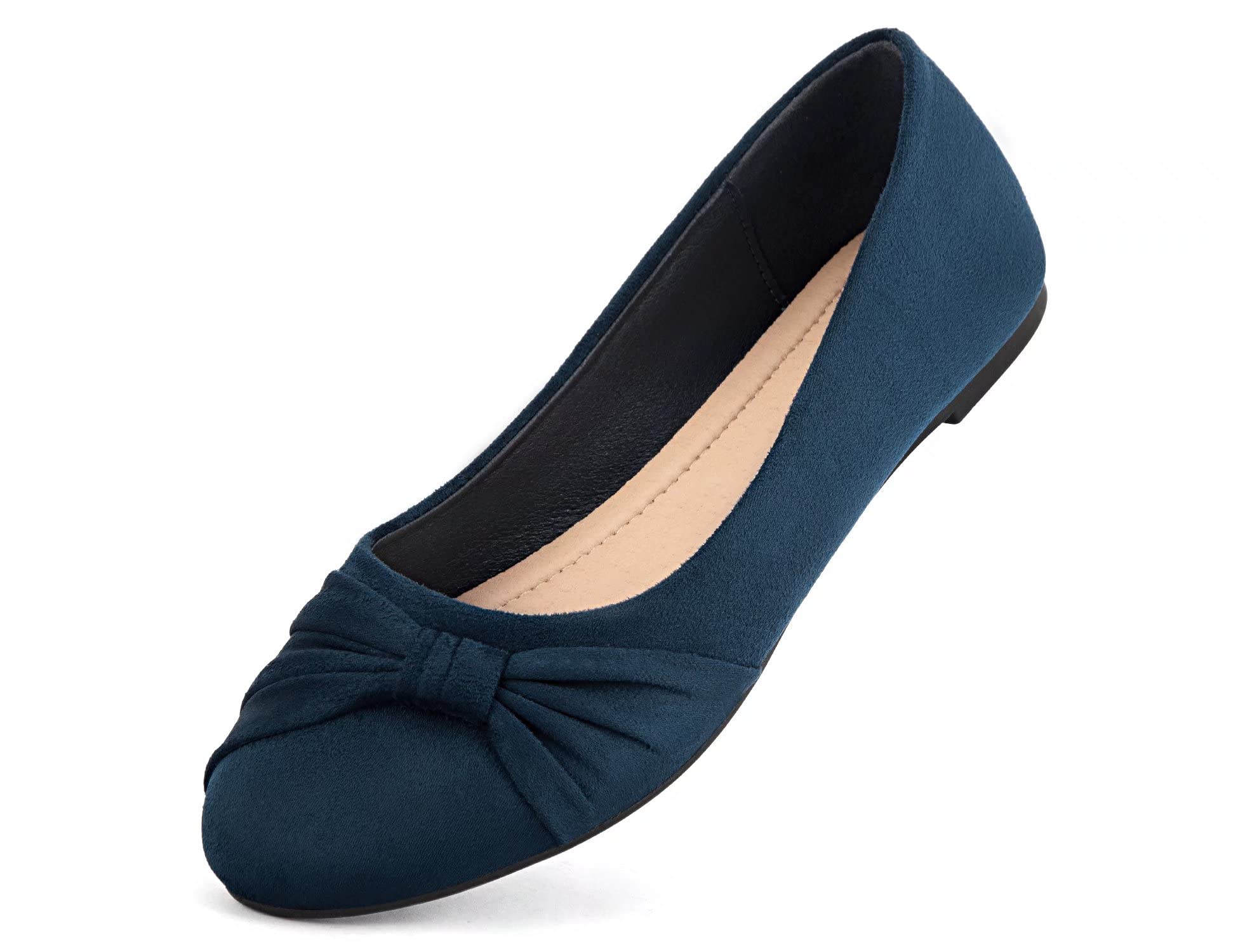 MaxMuxun Women's Flats Shoes Faux Suede Round Toe Ballet Dressy Flats Comfortable Slip On Walking Shoes