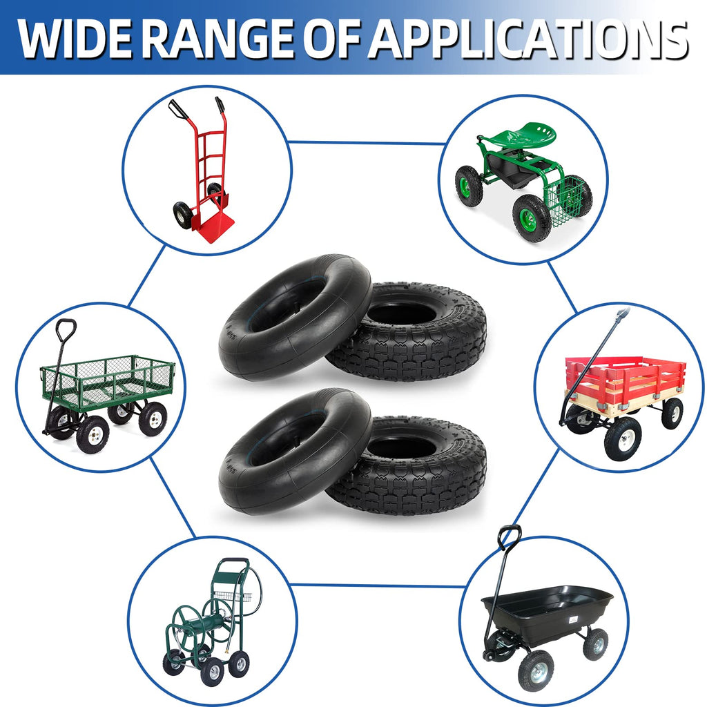 GICOOL 4.00-6 Replacement Tire and Inner Tube Set, 2 Pack, 13" Heavy Duty Tire and Wheel, TR-13 Straight Valve Stem, for wheelbarrow Trolley Dolly Garden Wagon Wheel Replacement