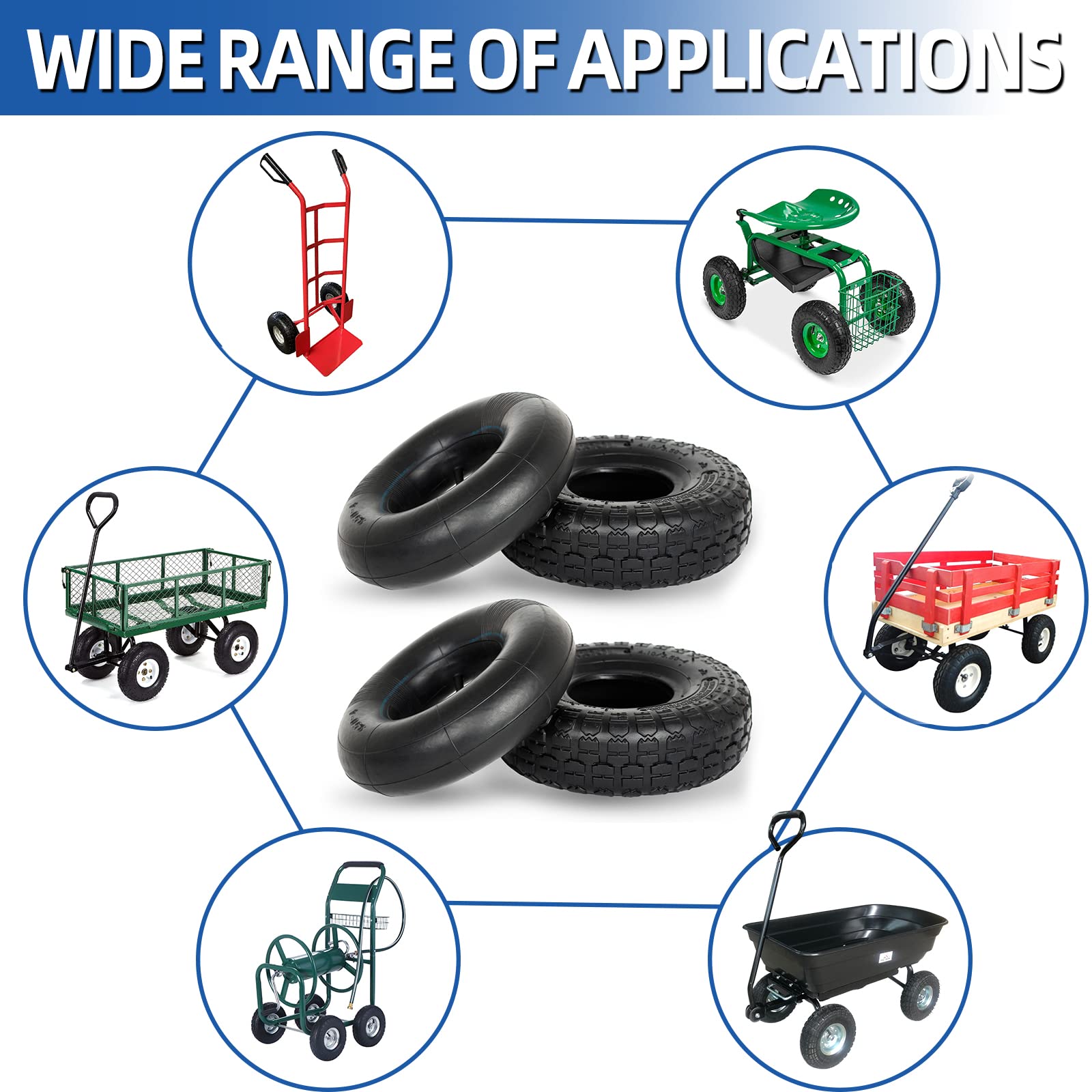 GICOOL 4.00-6 Replacement Tire and Inner Tube Set, 2 Pack, 13" Heavy Duty Tire and Wheel, TR-13 Straight Valve Stem, for wheelbarrow Trolley Dolly Garden Wagon Wheel Replacement