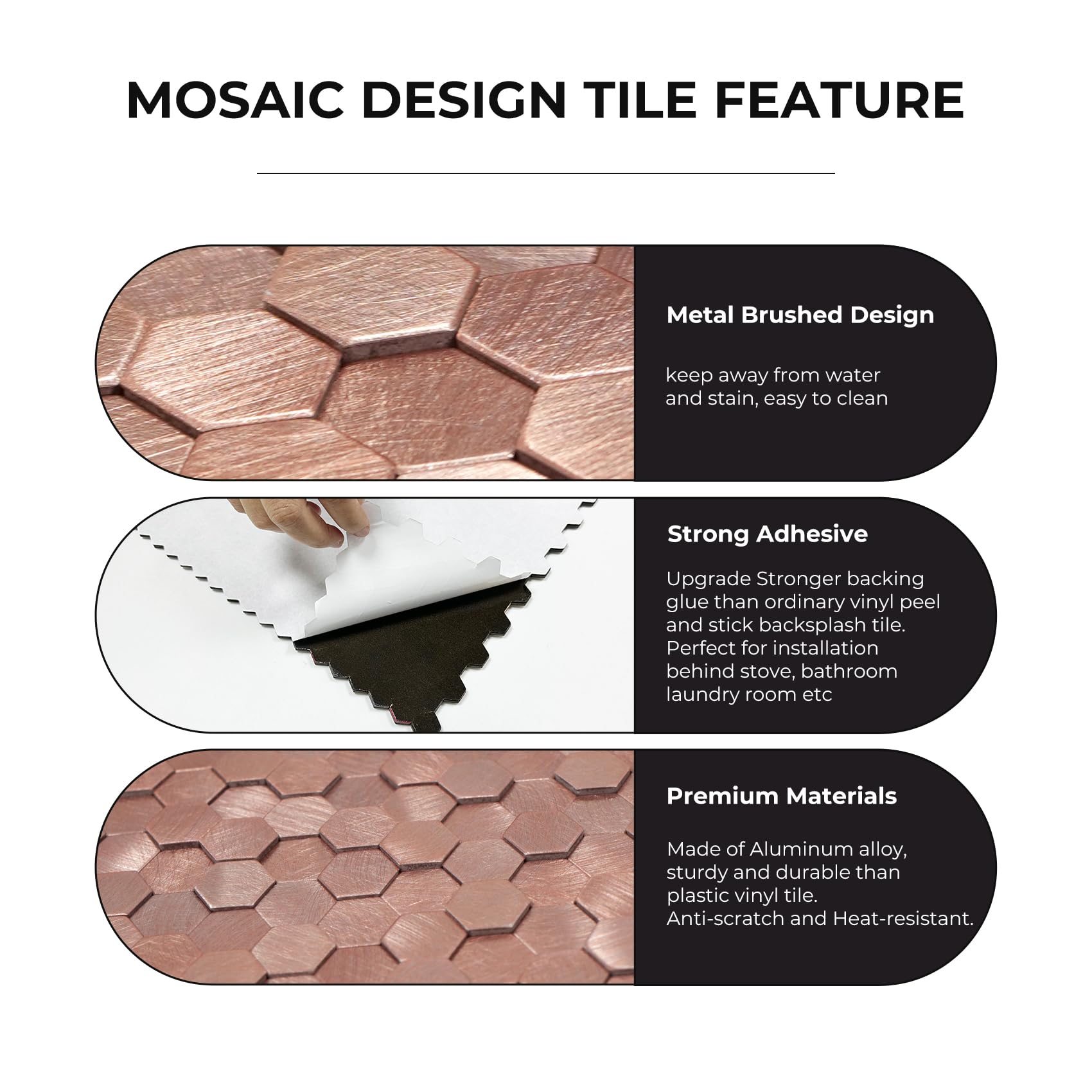 STICKGOO Peel and Stick Backsplash Tiles, Stick on Mosaic Self Adhesive Tiles, 3D Hexagon Backsplash for Kitchen Bathroom Fireplace Vanity (8PCS, Copper)