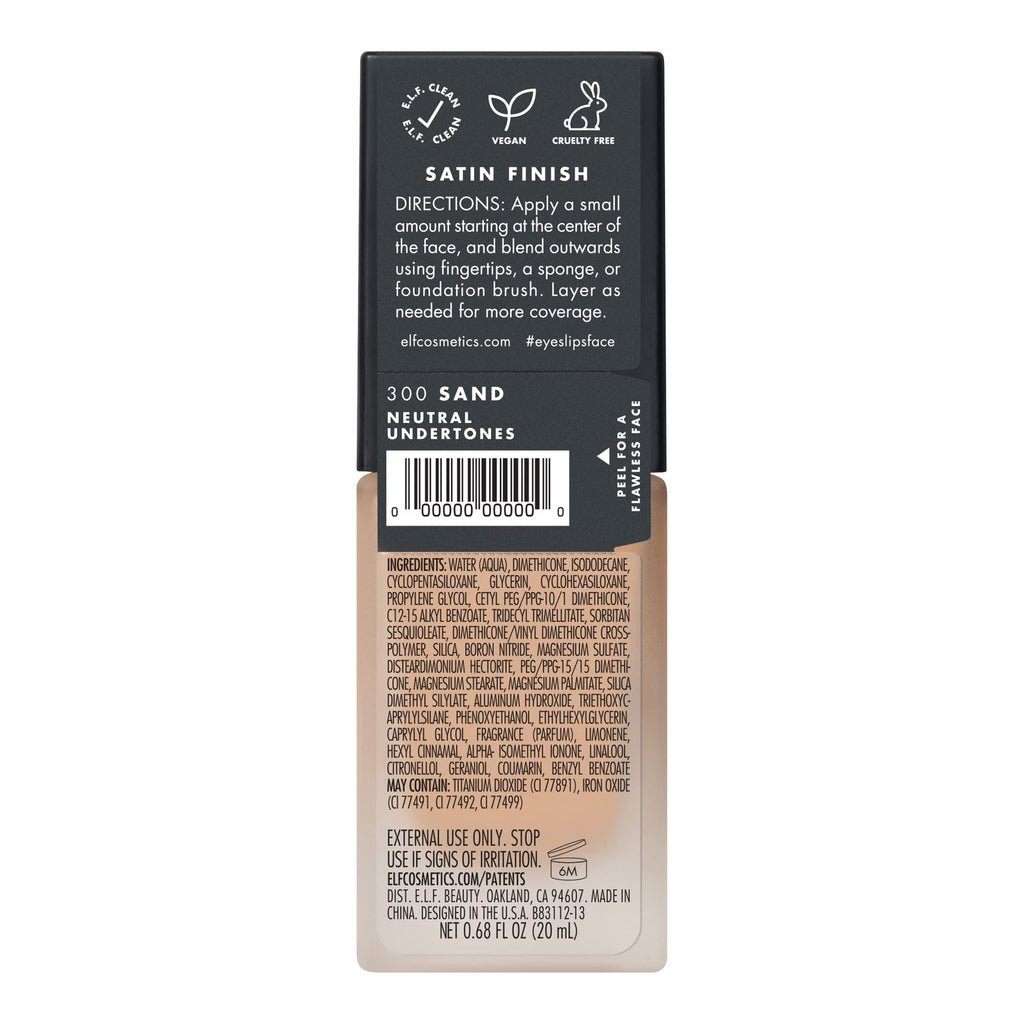 e.l.f. Flawless Satin Foundation, Lightweight & Medium Coverage, Semi-Matte Finish, Vegan & Cruelty-Free, Alabaster, 0.68 Fl Oz (20mL)