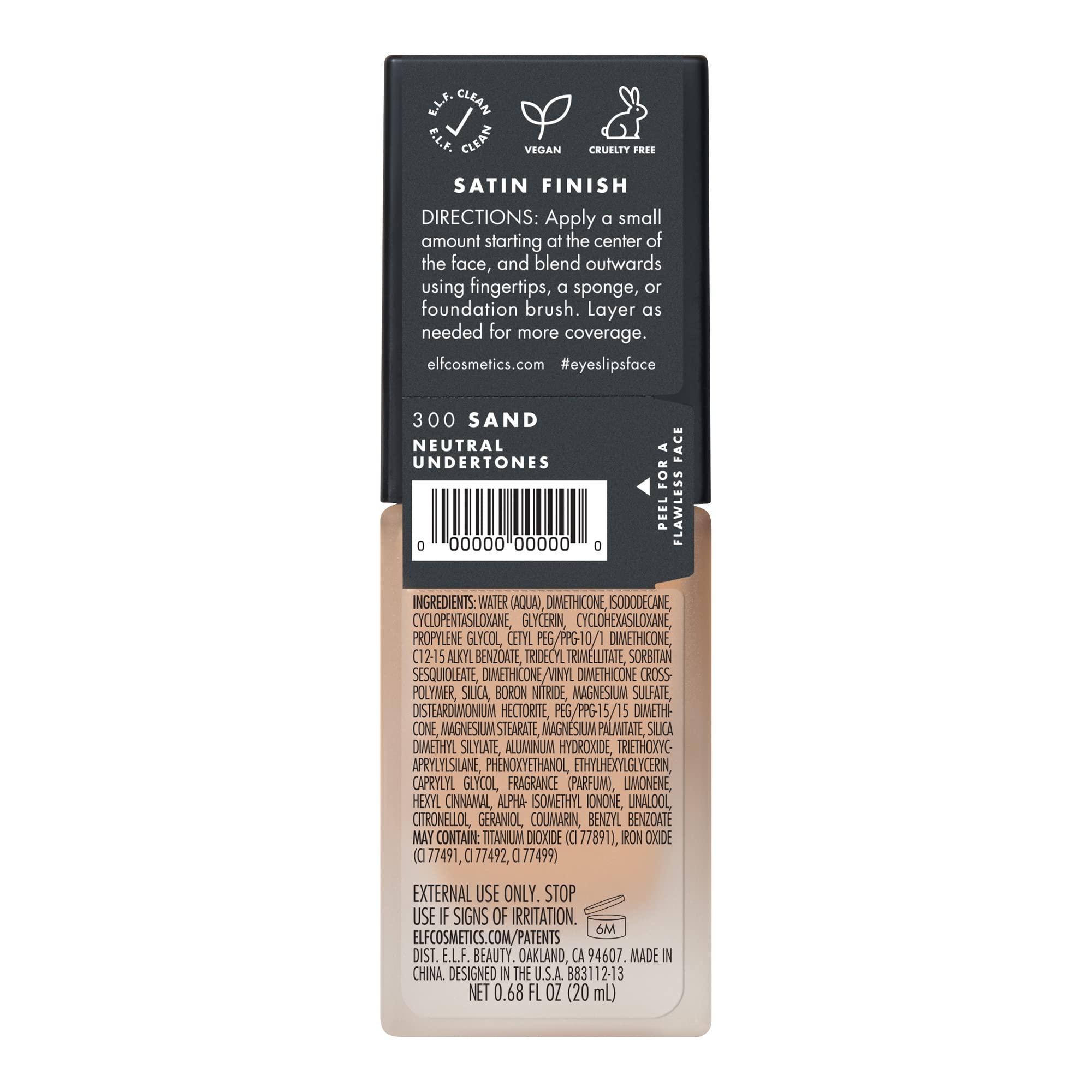 e.l.f. Flawless Satin Foundation, Lightweight & Medium Coverage, Semi-Matte Finish, Vegan & Cruelty-Free, Alabaster, 0.68 Fl Oz (20mL)