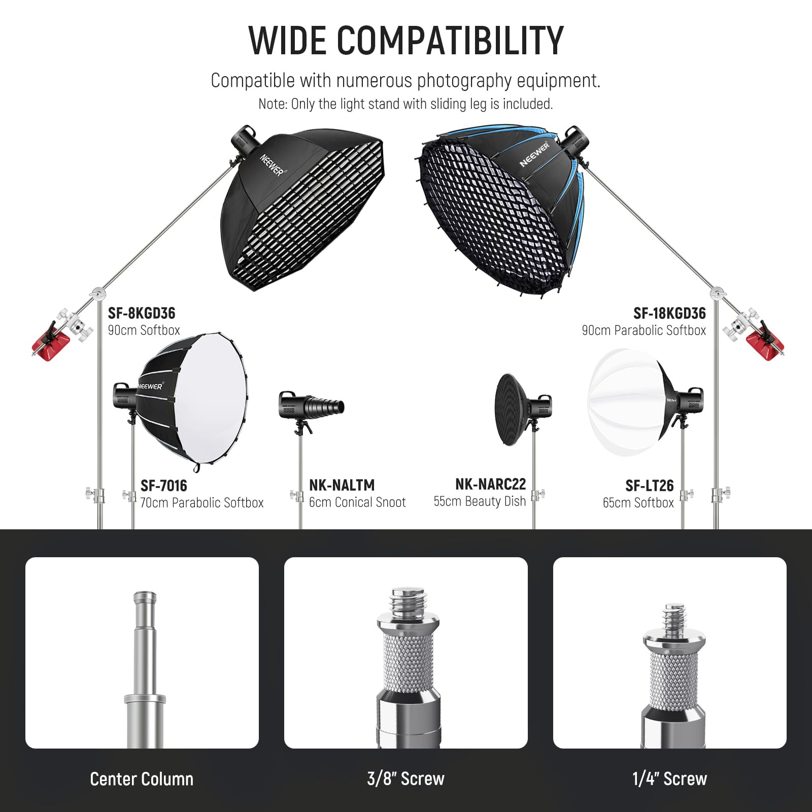 NEEWER Pro 100% Stainless Steel Heavy Duty C Stand with Boom Arm, Max Height 68"/172cm Photography Light Stand with 2.7ft/83cm Holding Arm, 2 Grip Head for Studio Monolight, Softbox, Reflector, SC172