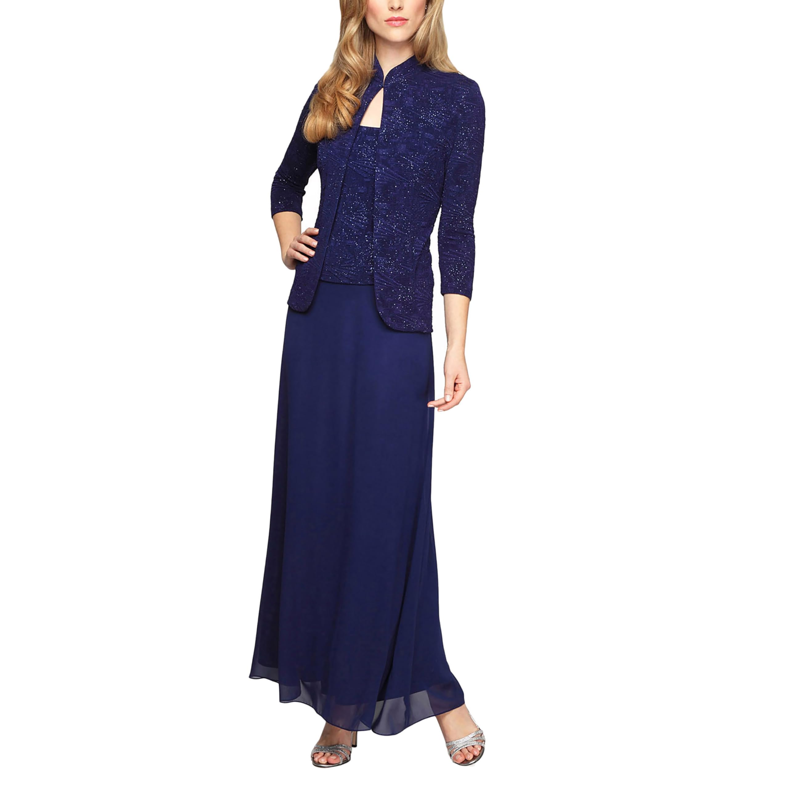 Alex Evenings Womens Long Dress with Mandarin Neckline Jacket