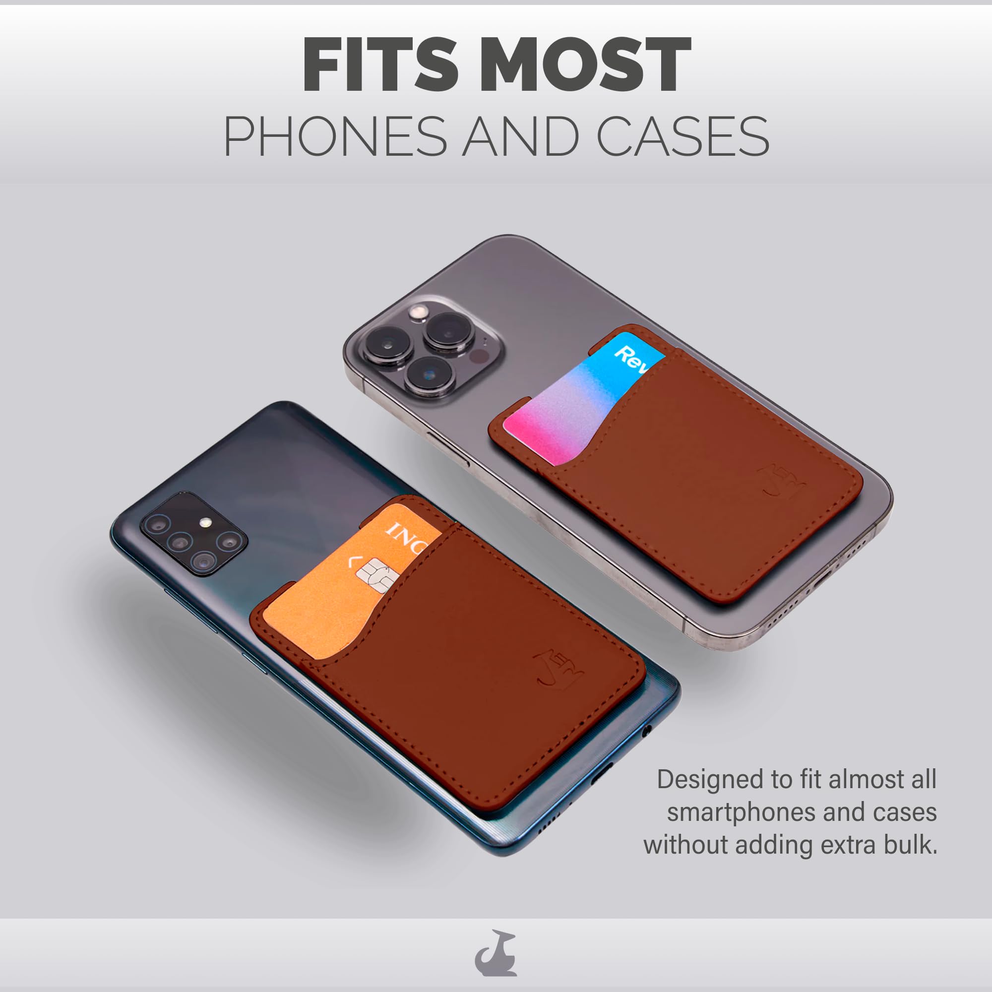 Wallaroo Premium Leather Cell Phone Wallet Stick On - Android and iPhone Wallet and Card Holder for Women and Men - Durable with Non-Slip Lining Secures Up to 3 Cards