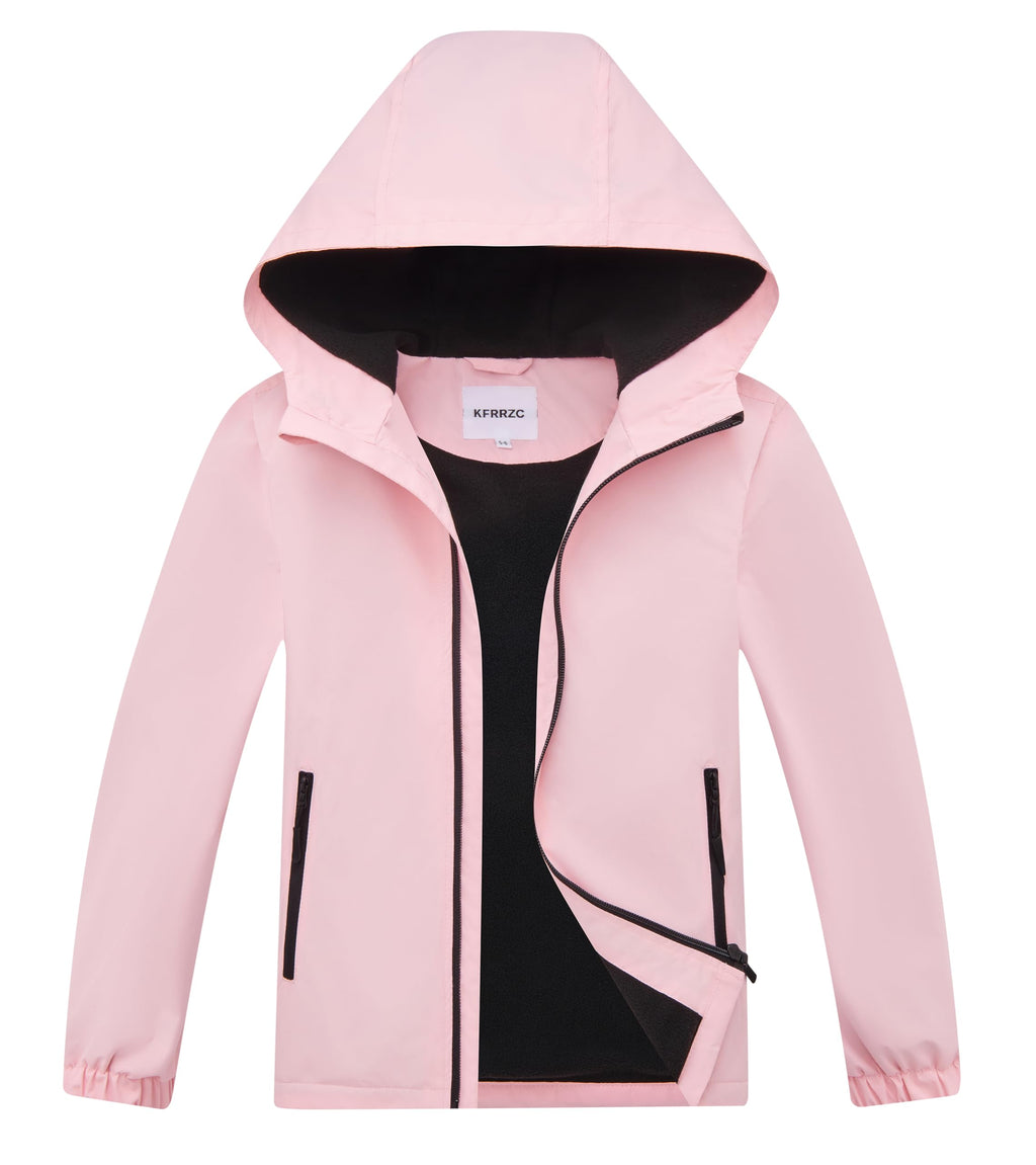 Boys Girls Rain Jackets Waterproof Hooded Fleece Raincoats Lightweight Windbreakers for Kids