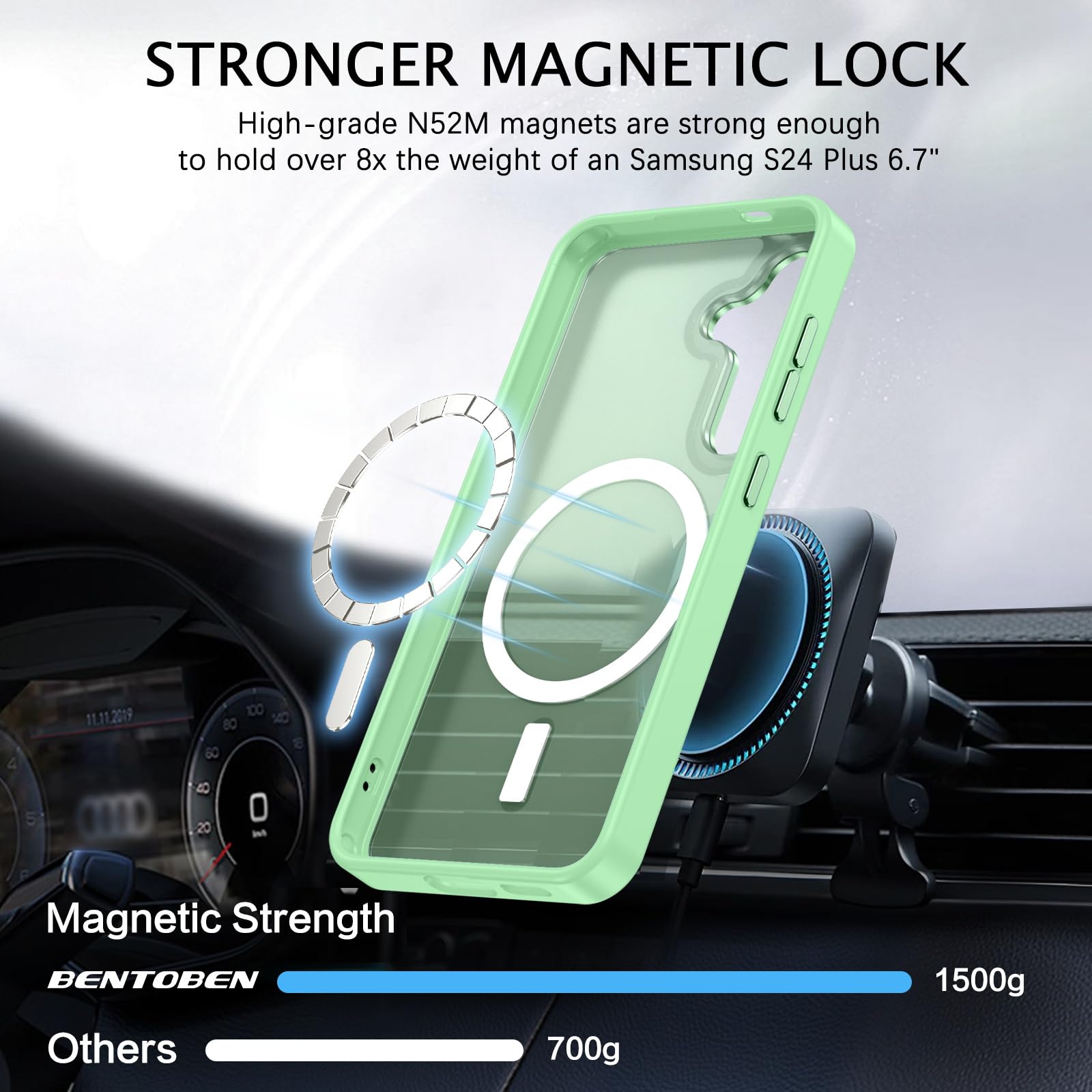 BENTOBEN Magnetic for Samsung Galaxy S24 Plus Case [Compatible with Magsafe] Translucent Matte Slim Thin Shockproof Anti-Yellow Women Men Protective Phone Cases Cover for Samsung S24 Plus 6.7", Black