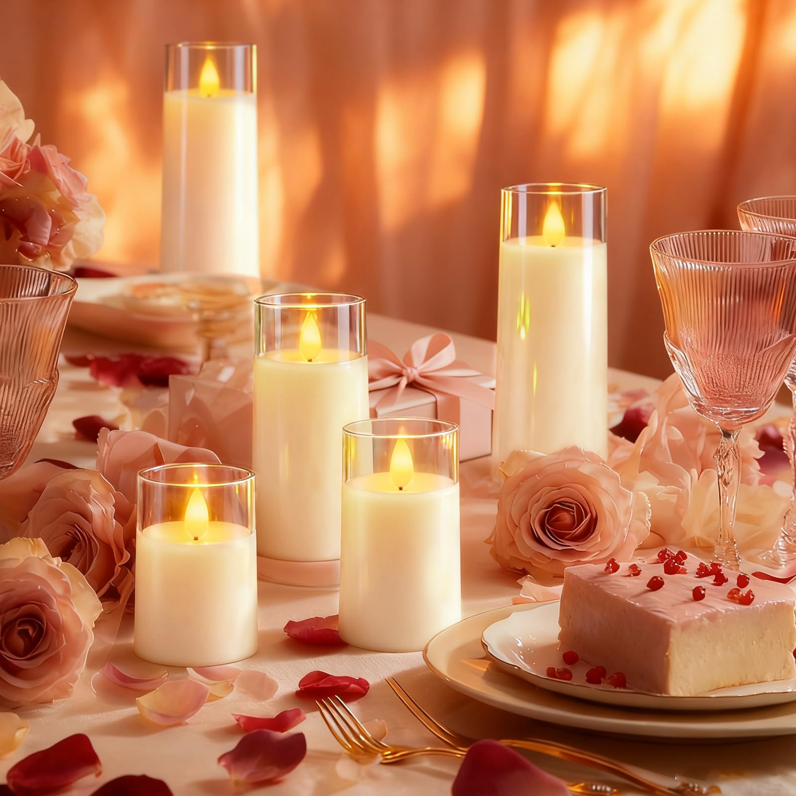 Raycare Flameless Candles Battery Operated with Remote Timer, Acrylic Flickering LED Pillar Candle for Christmas, Wedding, Home Decor, Gift for Family and Friend, White, Set of3