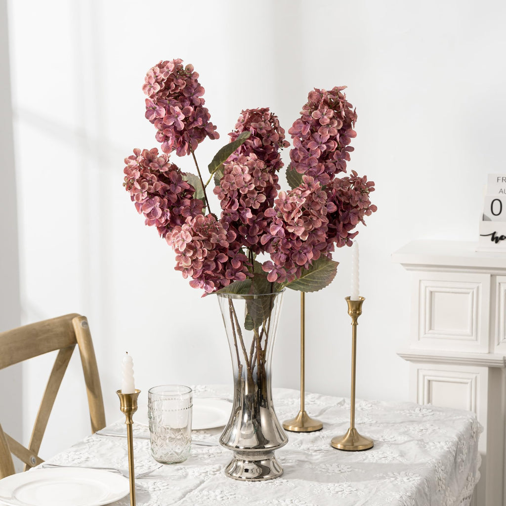 Ttranewsoo Hydrangea Artificial Flowers,Fall Hydrangeas Artificial Flowers,Blue Fake Fall Dried Hydrangea Flowers Decoration,Faux Silk Flower with Stems Winter Decor(Blue 24" 8pcs) Without Vase