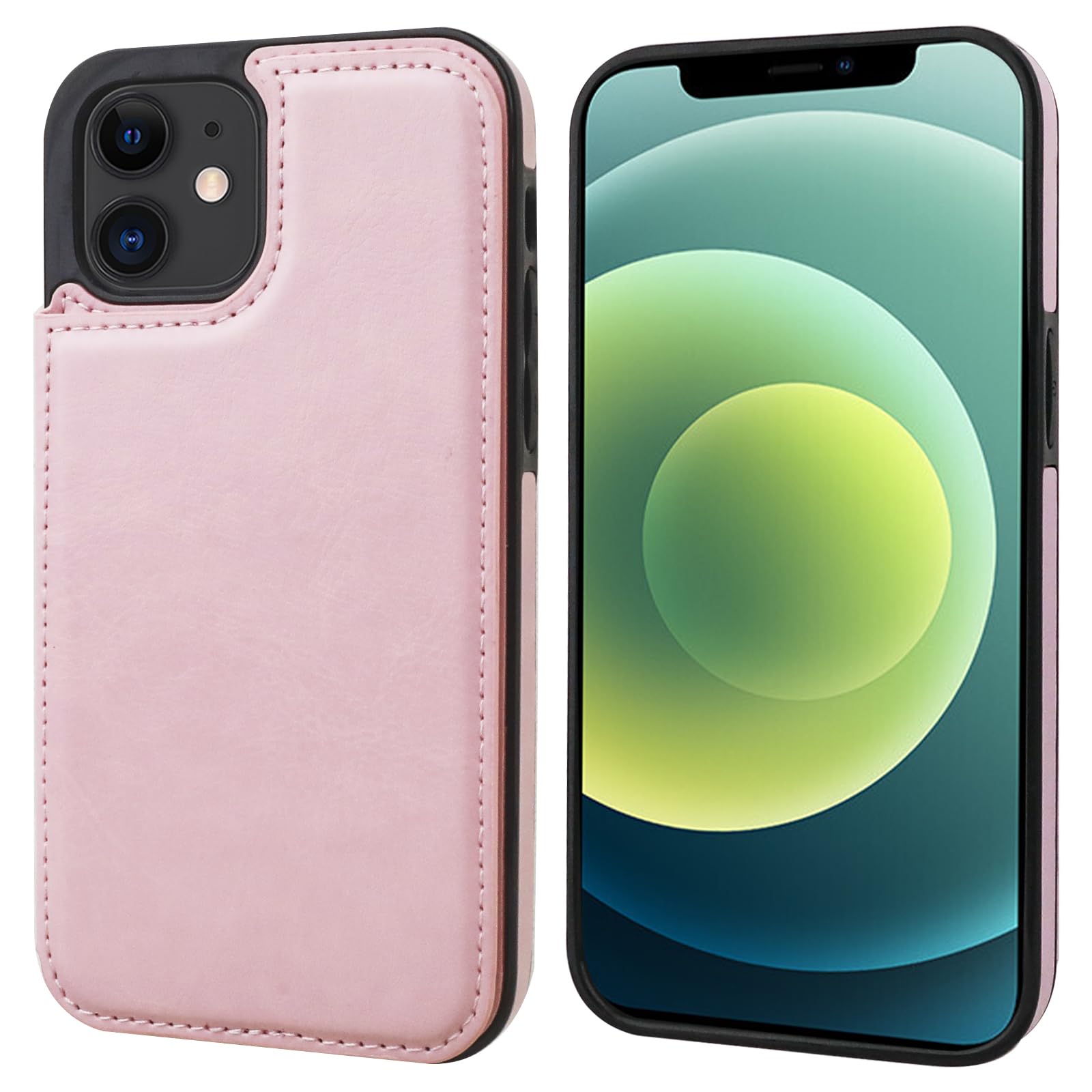 ONETOP Compatible with iPhone 12 Compatible with iPhone 12 Pro Wallet Case with Card Holder, PU Leather Kickstand Card Slots Case, Double Magnetic Clasp Durable Shockproof Cover 6.1 Inch(Black)