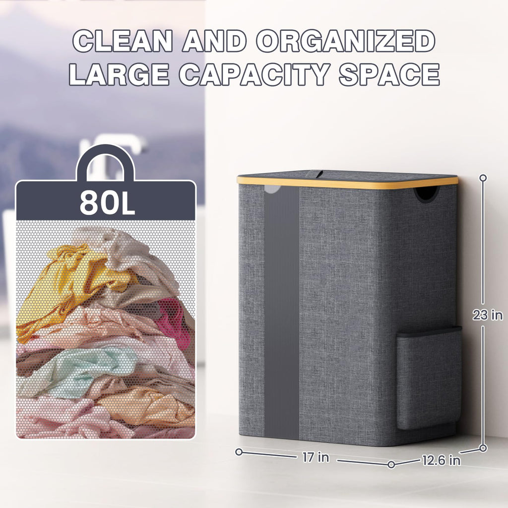 BlissTotes Laundry Basket with Lid, 100L Clothes Laundry Hamper with Handles and Removable Laundry Bag, Breathable Design Hamper with Lid for Bedroom, Bathroom, Dorm, Laundry Room - Beige