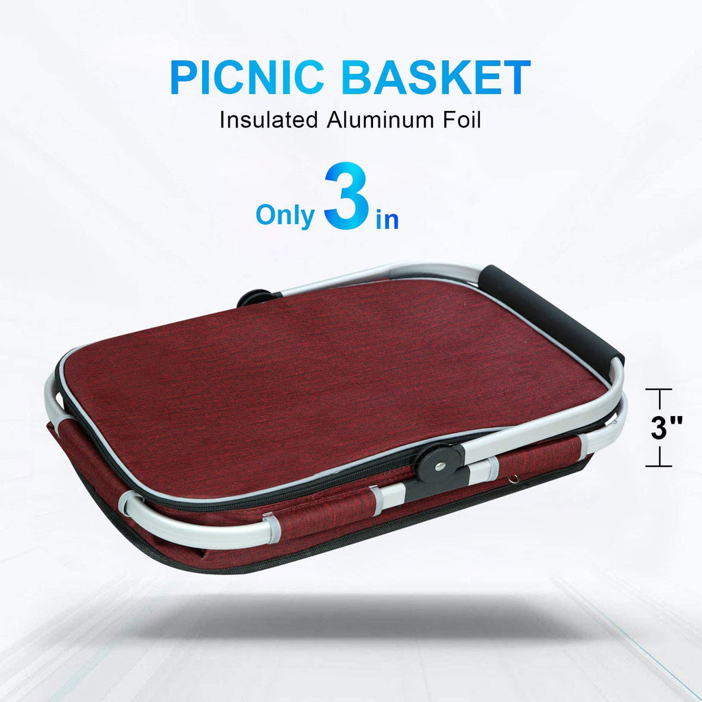 LIQING 35L Large Picnic Basket 2 Layers of Internal Pockets Leak-Proof and Insulated ，Folding with Internal Support for enhansed Stability, Wedding Gifts for Couple(Black)