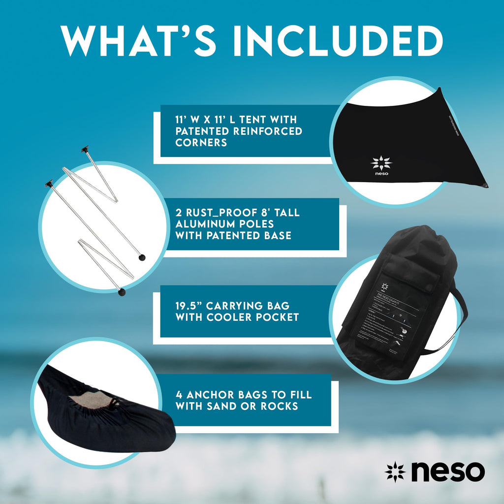 Neso Gigante Portable Beach Tent Sun Shelter - Lightweight Beach Shade Canopy - Easy Setup for Family Outings - Patented Reinforced Corners - UPF 50+ - 8ft Tall, 11 x 11ft - Save The Whales