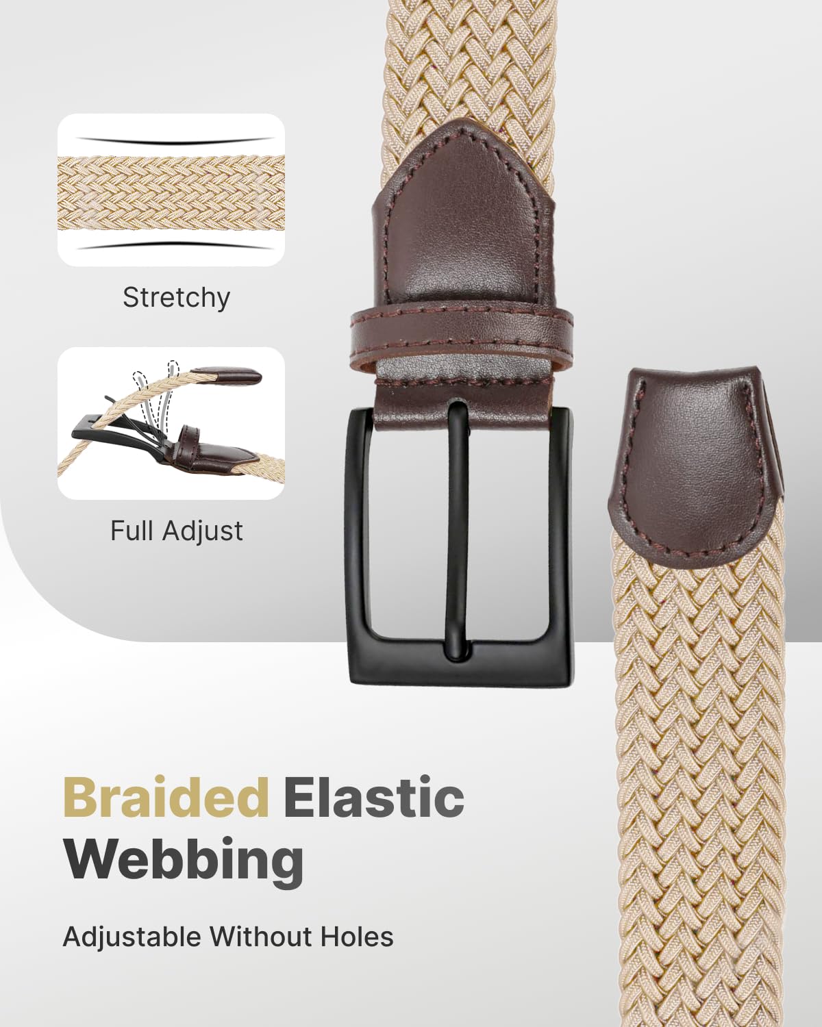 FAIRWIN Men's Golf Belt, Stretch Braided Elastic Woven Casual Jeans Belts 1 3/8" Nylon Web Work Belts for Men