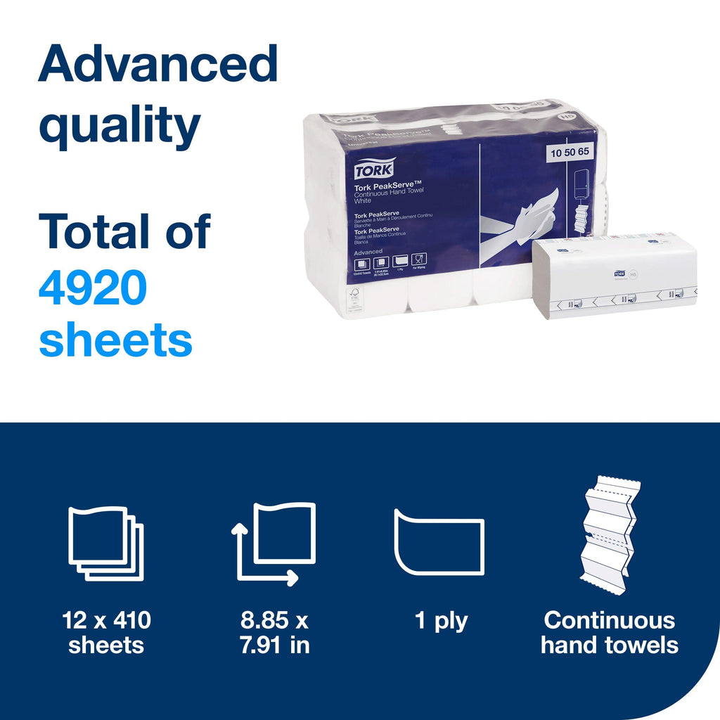 Tork PeakServe Continuous Paper Hand Towels White H5, Premium, Compressed, 12 x 270 sheets, 105066