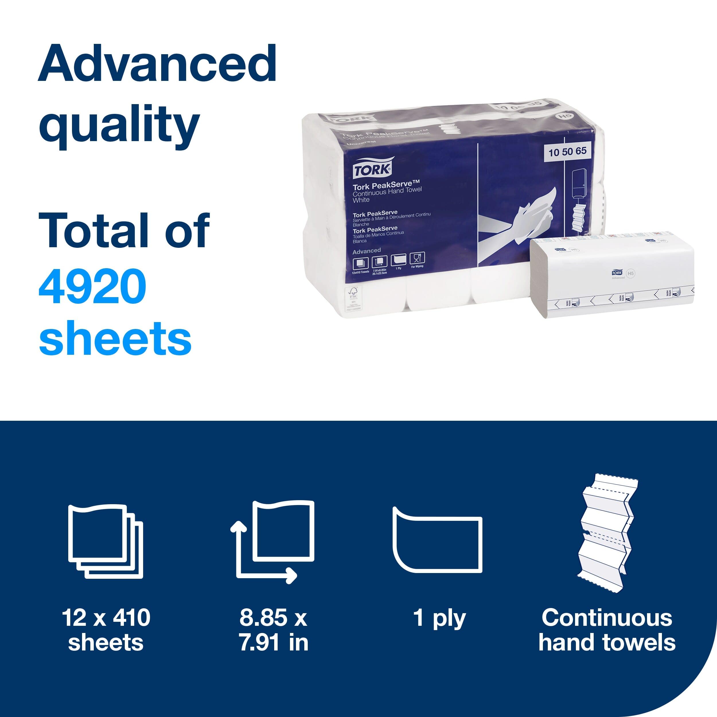 Tork PeakServe Continuous Paper Hand Towels White H5, Premium, Compressed, 12 x 270 sheets, 105066