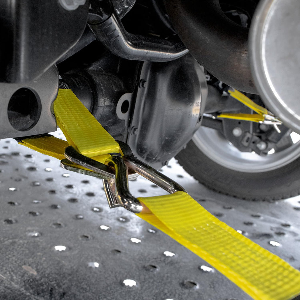 VULCAN Complete Axle Strap Tie Down Kit with Snap Hook Ratchet Straps - Classic Yellow - Includes (4) 22 Inch Axle Straps, (4) 36 Inch Axle Straps, and (4) 8' Snap Hook Ratchet Straps