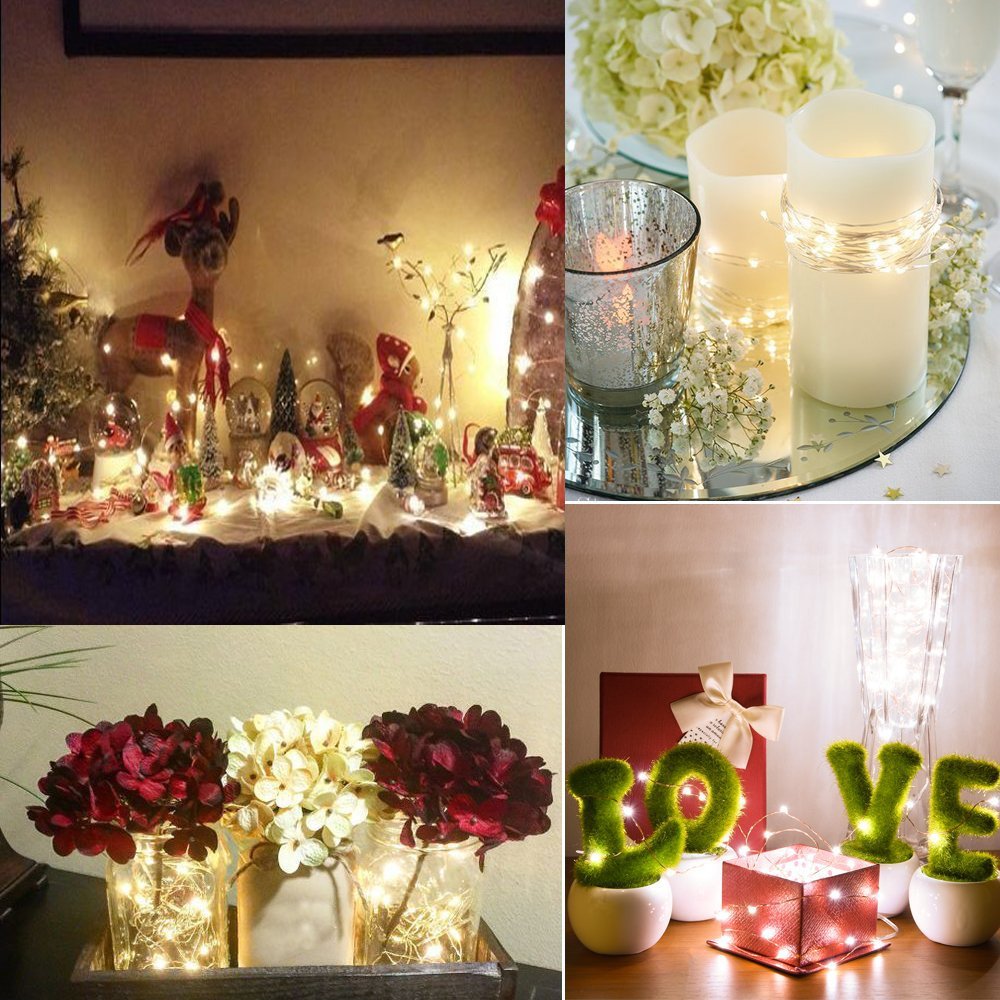 BXROIU Fairy Lights CR2032 Battery Operated,6.6Ft/2Meter 20 LEDs Micro Silver Wire String Lights for Bedroom Christmas Party Wedding Decoration (Multi-Colour, 6 Pack)