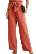 IWOLLENCE Women High Waist Palazzo Pants, Adjustable Knot Ankle Wide Leg Trousers Pockets Beach Vacation Lounge Office