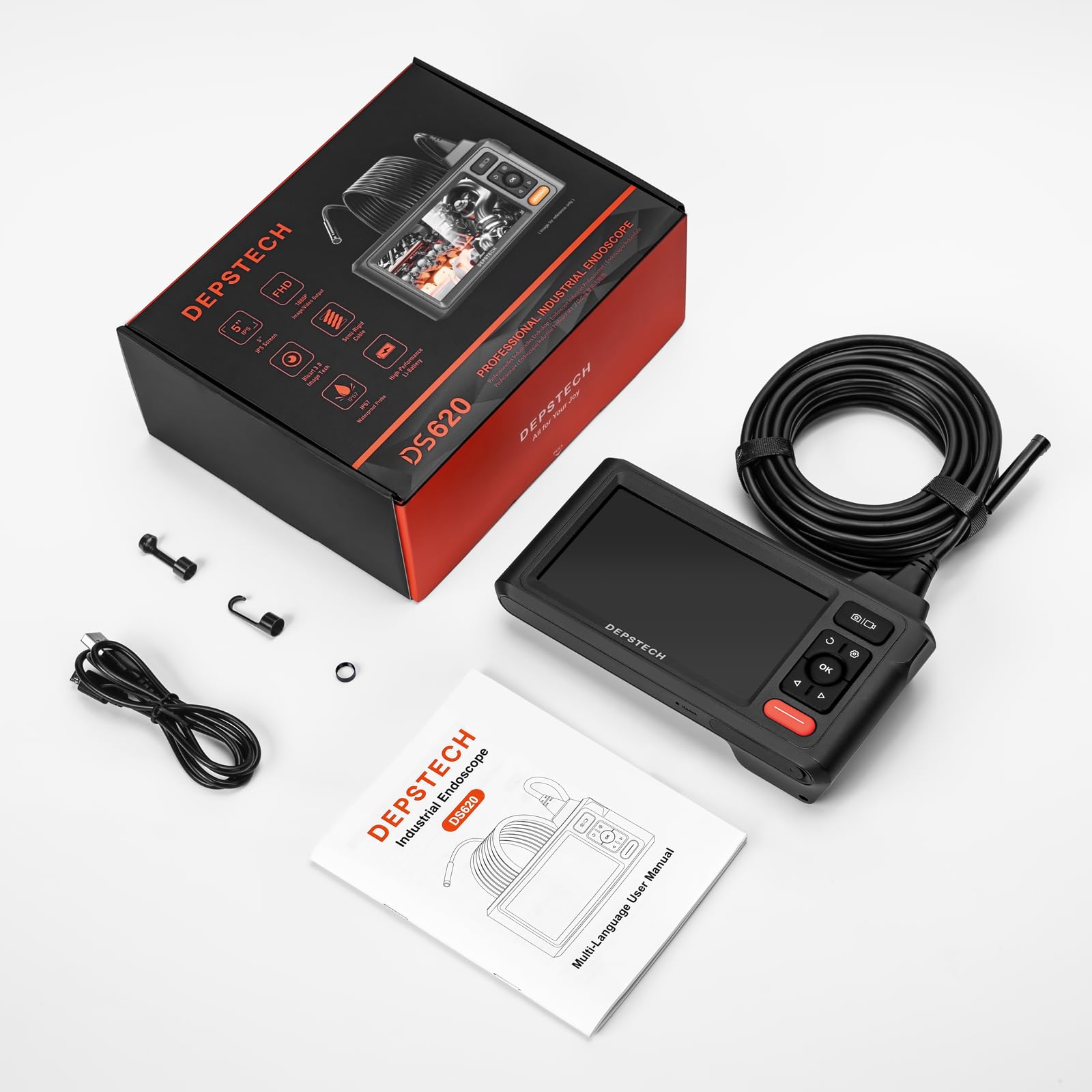 50FT Triple Lens Sewer Camera, DEPSTECH Borescope with 5" IPS Screen, 1080P Endoscope with Light, Flexible Snake Inspection for Wall, Plumbing, Automotive Engine Inspect
