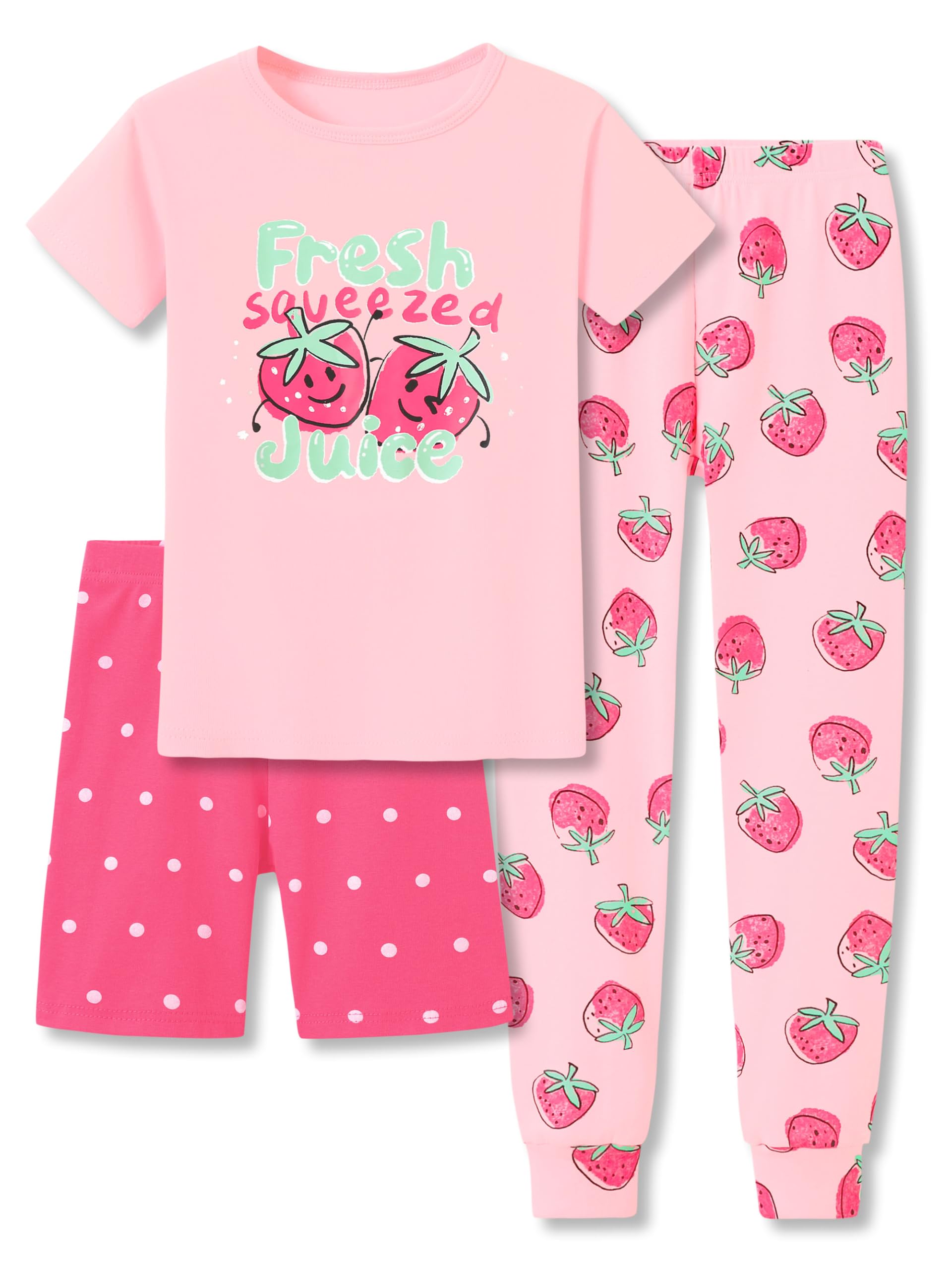 Topgal Little & Big Girls Cotton Knit Pajama 3-Piece Shorts Pants Summer PJ Set Size 4-14